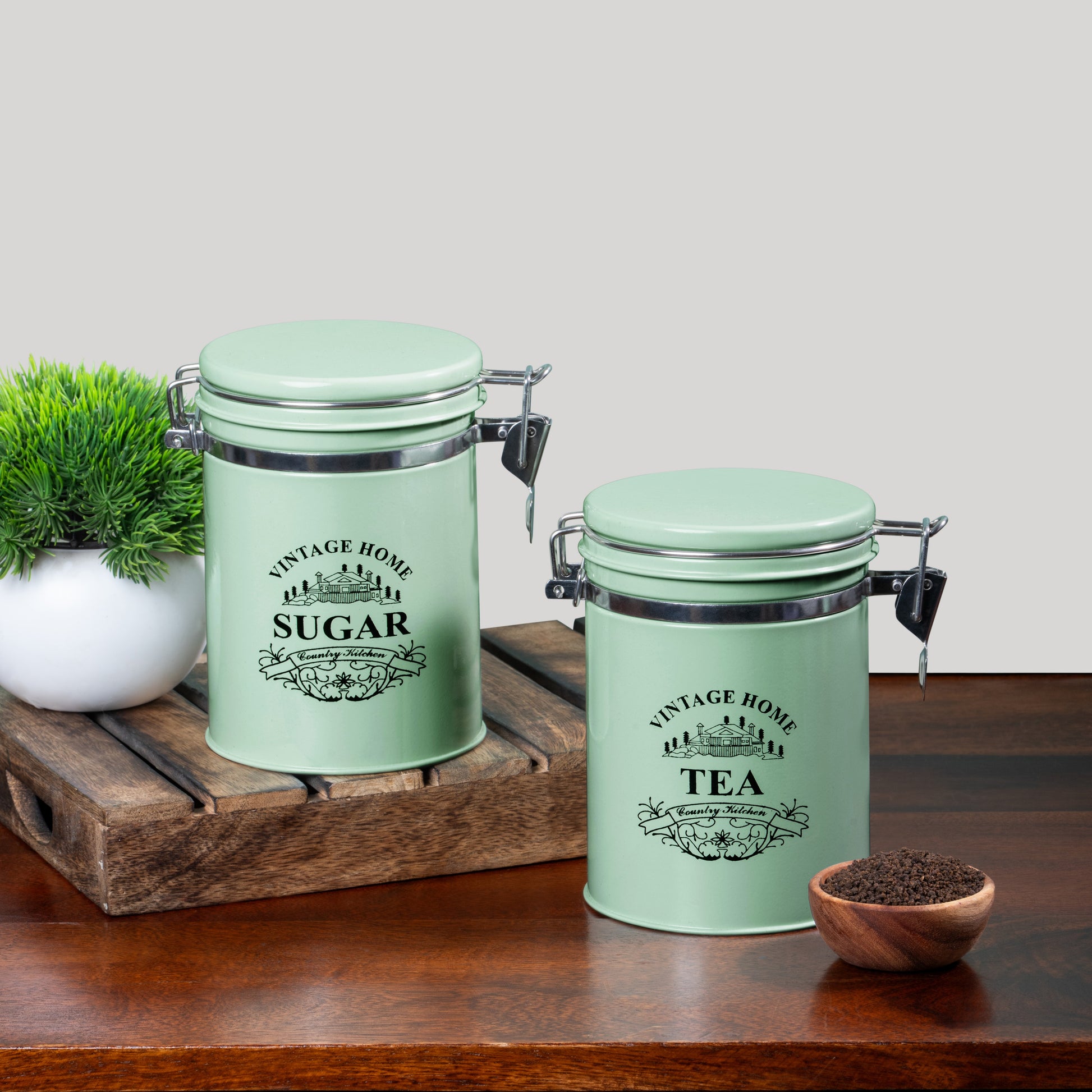 light green-v | Clip-Lock Round Classic Tea Sugar Container Set of 2
