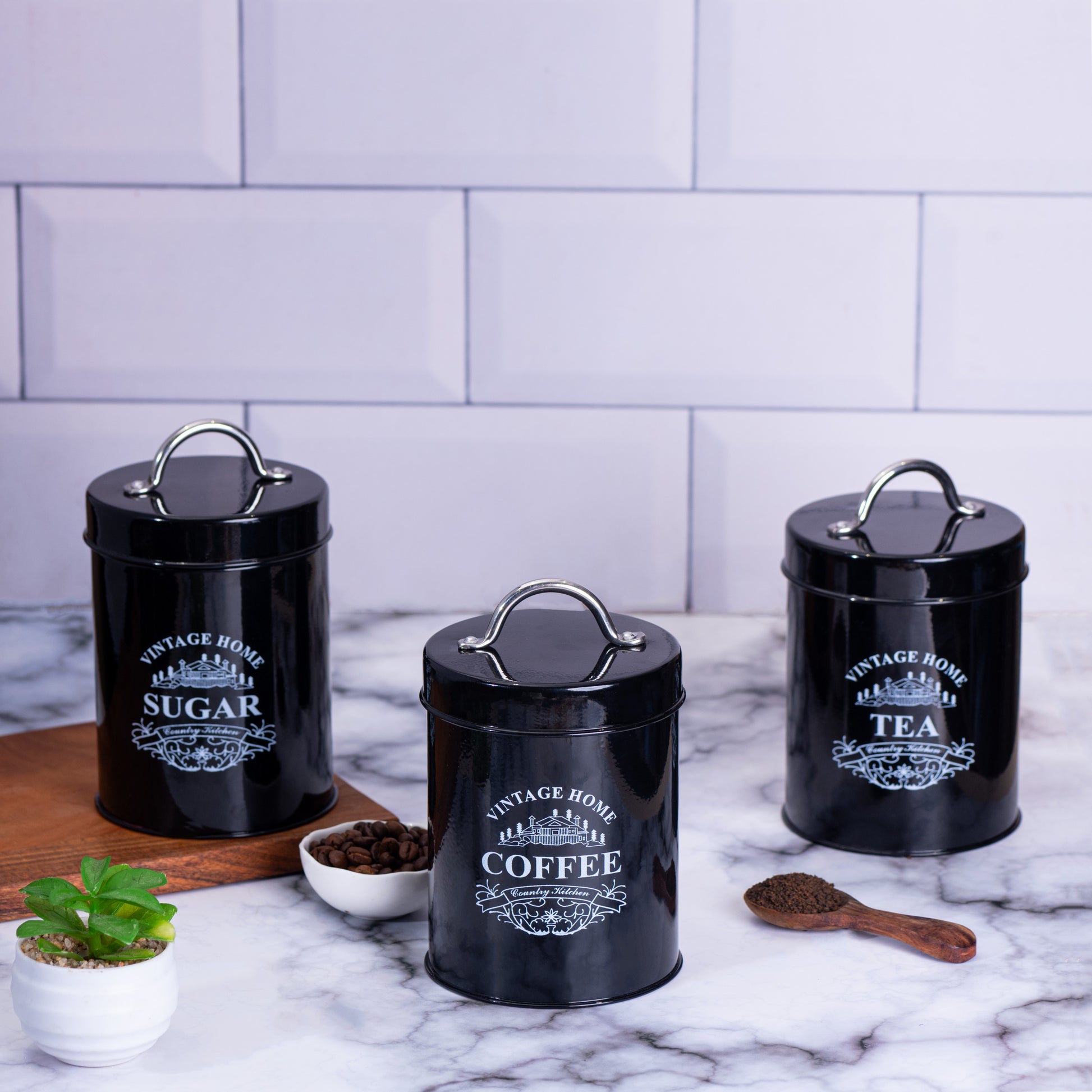 Black-v | Round Classic Airtight Container Set |Sugar Tea Coffee Container Set of 3