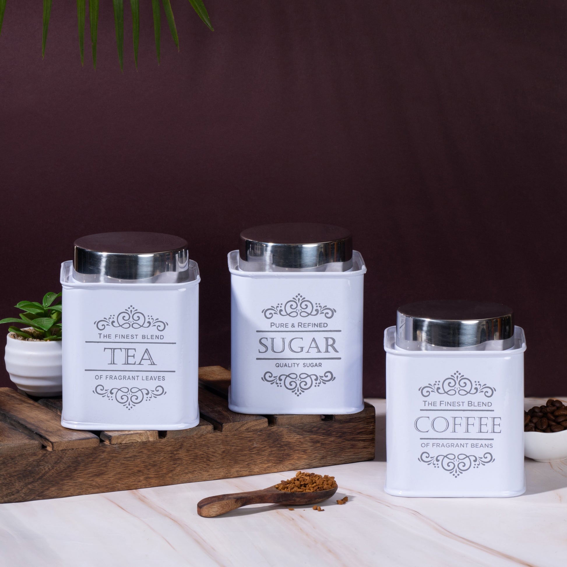 White-v | Artisanal Kitchen Storage Jars | Tea, Coffee and Sugar Containers Set of 3