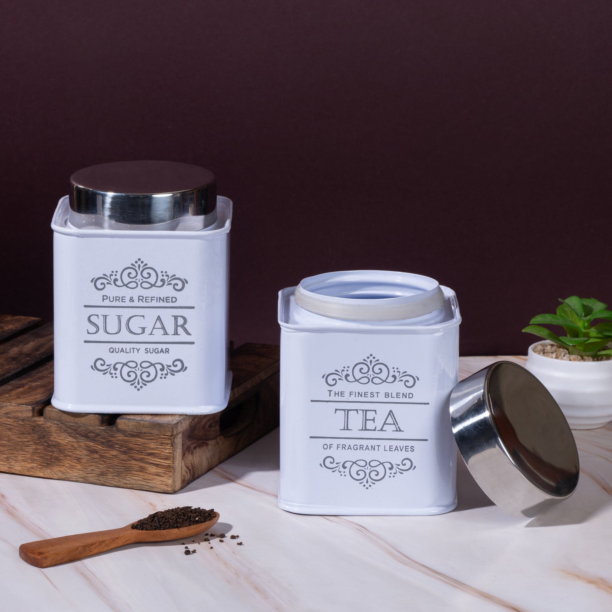 White-v | Artisanal Kitchen Storage Jars | Tea and Sugar Containers Set of 2