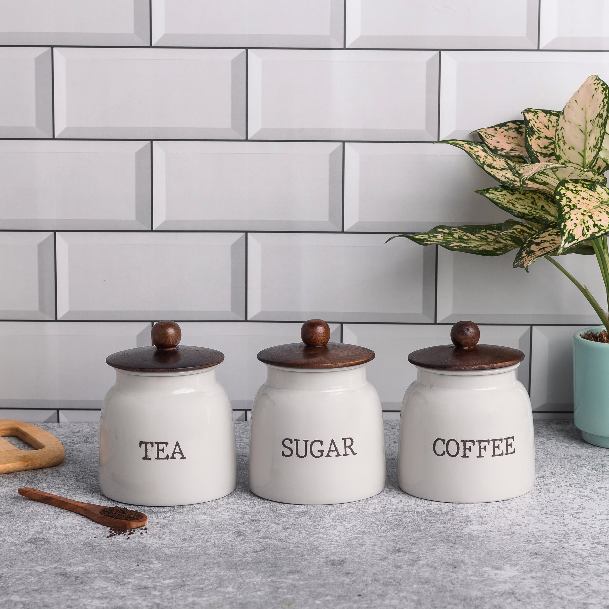Grey-v | Modern Kitchen Set | Air Tight Containers for Kitchen Storage | Sugar Tea Coffee Container Set of 3