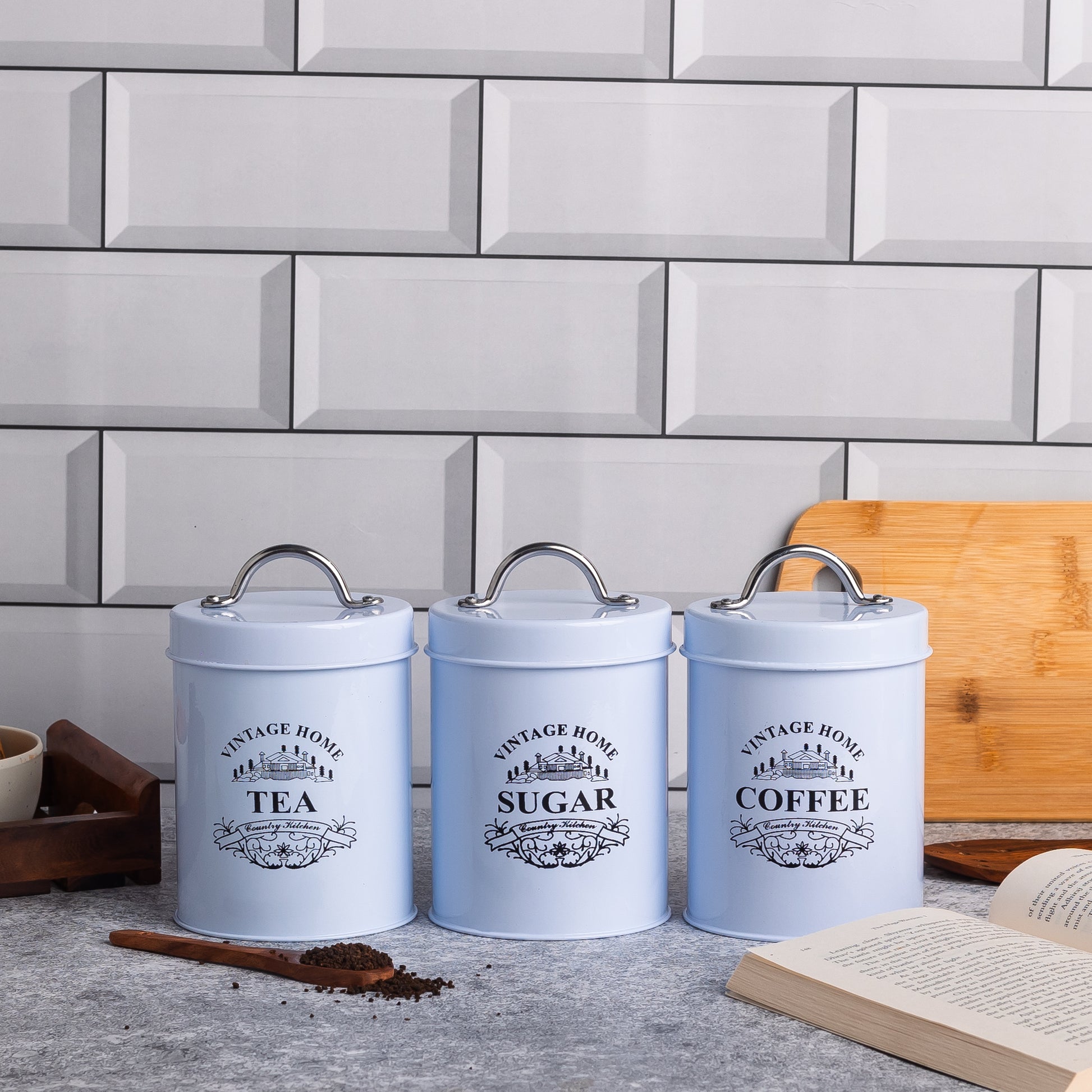 White-v | Round Classic Airtight Container Set |Sugar Tea Coffee Container Set of 3