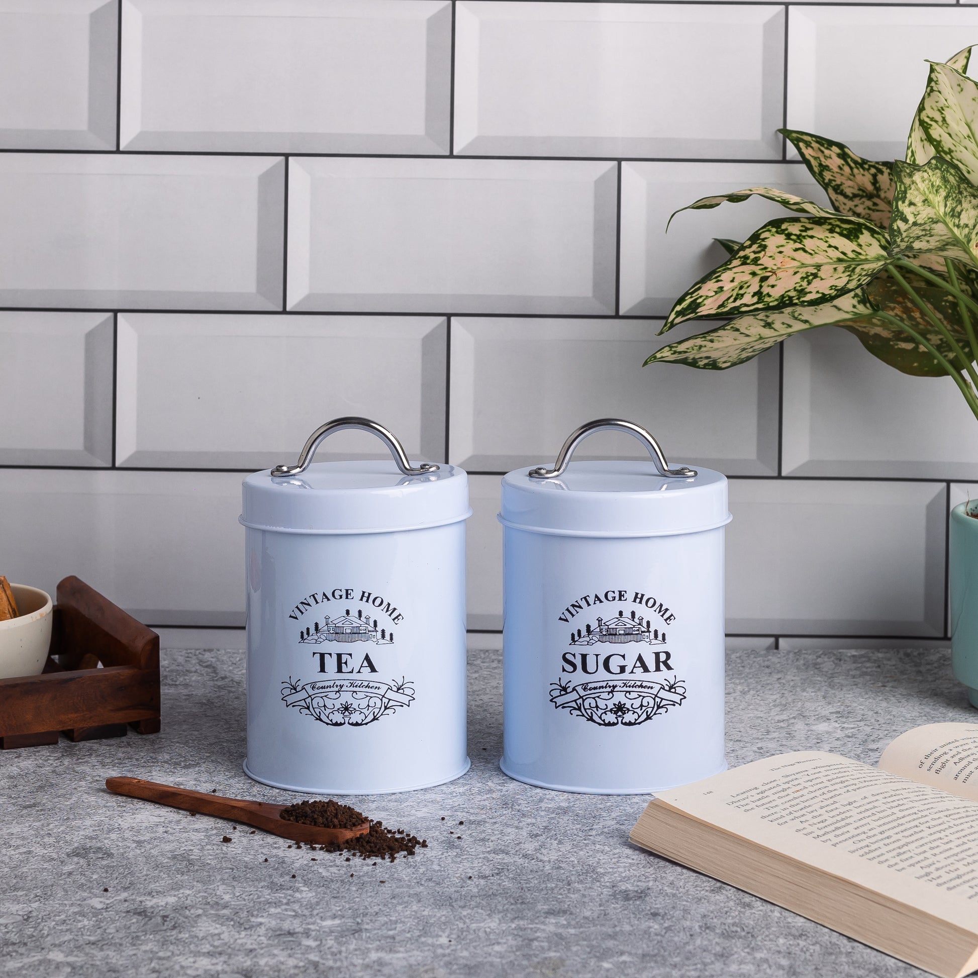 White-v | Round Classic Tea Sugar Container Set of 2
