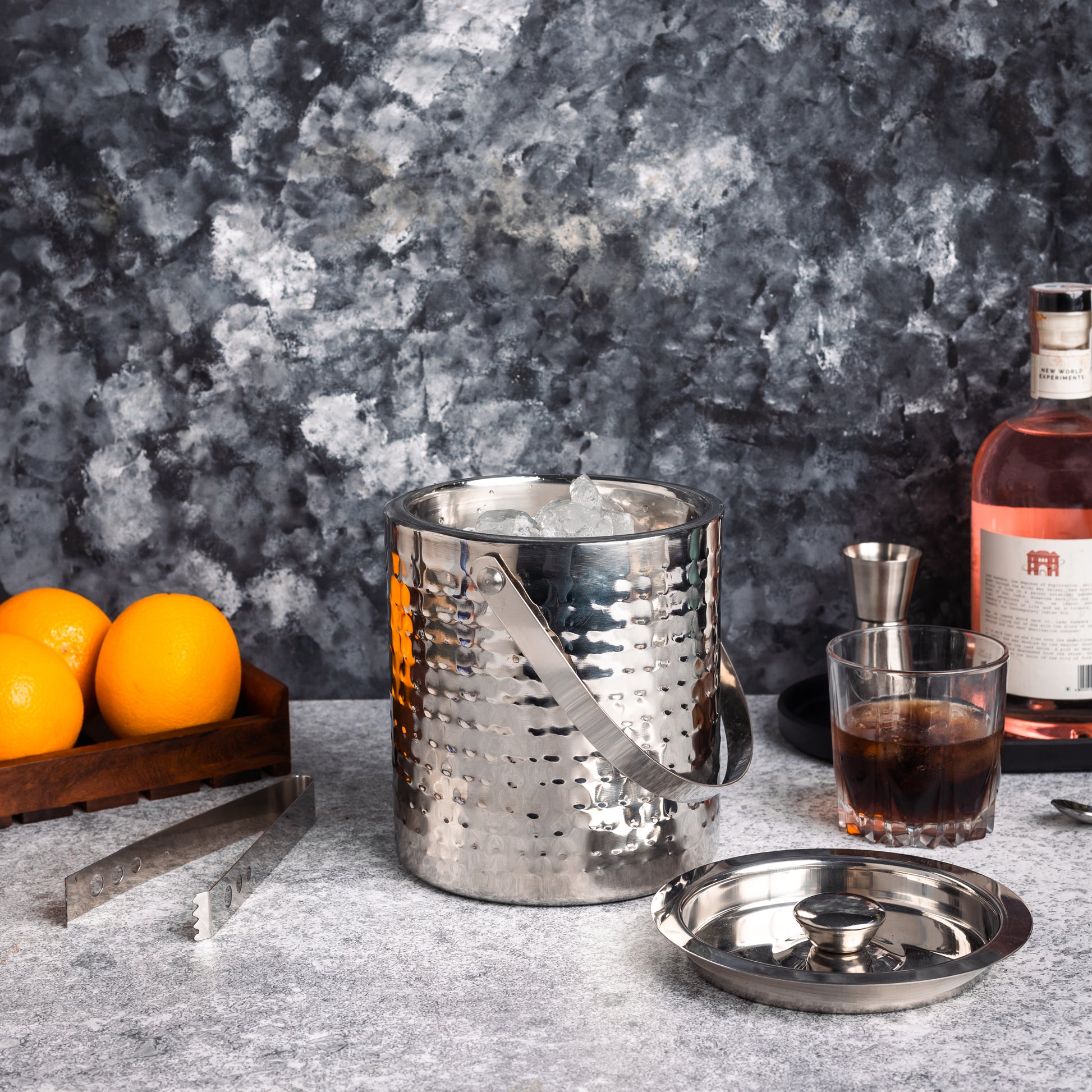 Silver-v | Stainless Steel Ice Bucket with Lid & Tong | Double-Walled Ice Cube Storage Box