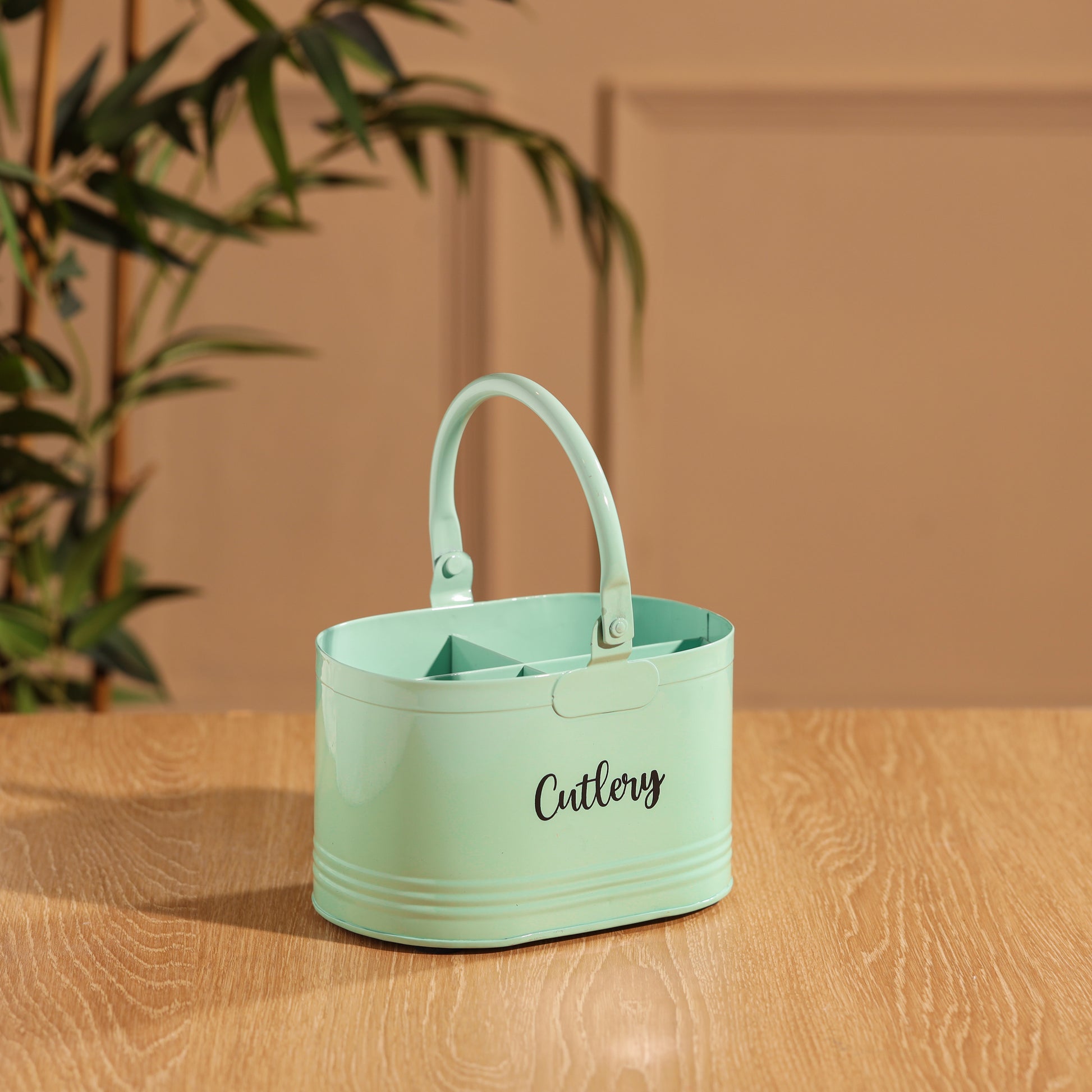 Light Green-v | Classic Cutlery Holder for Dining Table, Metal Storage Box