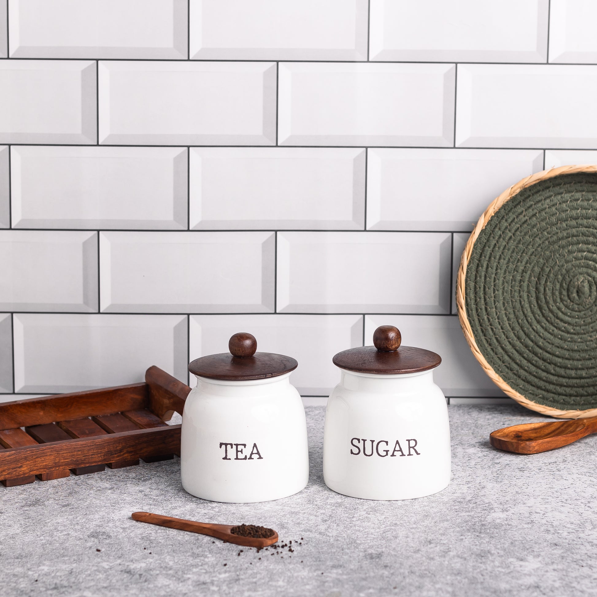 WHITE-v | Modern Kitchen Set | Air Tight Containers for Kitchen Storage | Sugar Tea Container Set of 2