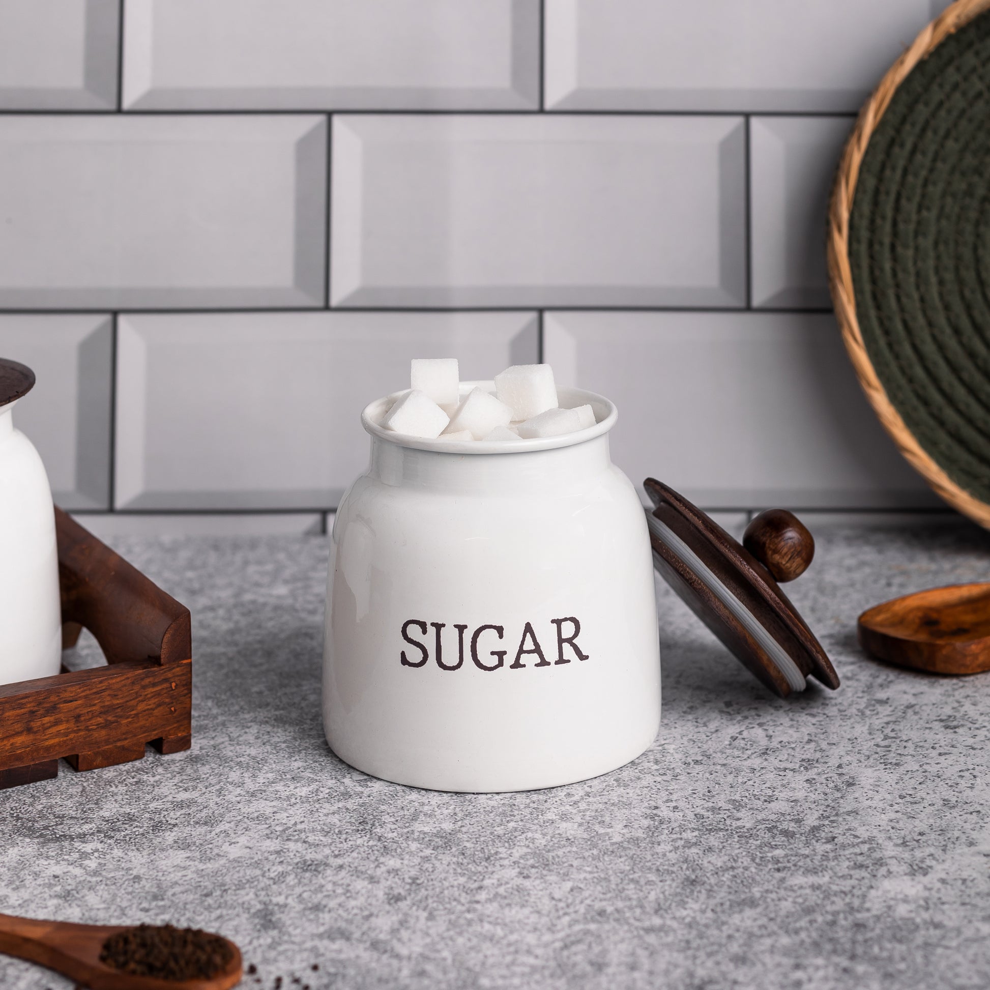 WHITE-v | Modern Kitchen Set | Air Tight Containers for Kitchen Storage | Sugar Tea Container Set of 2