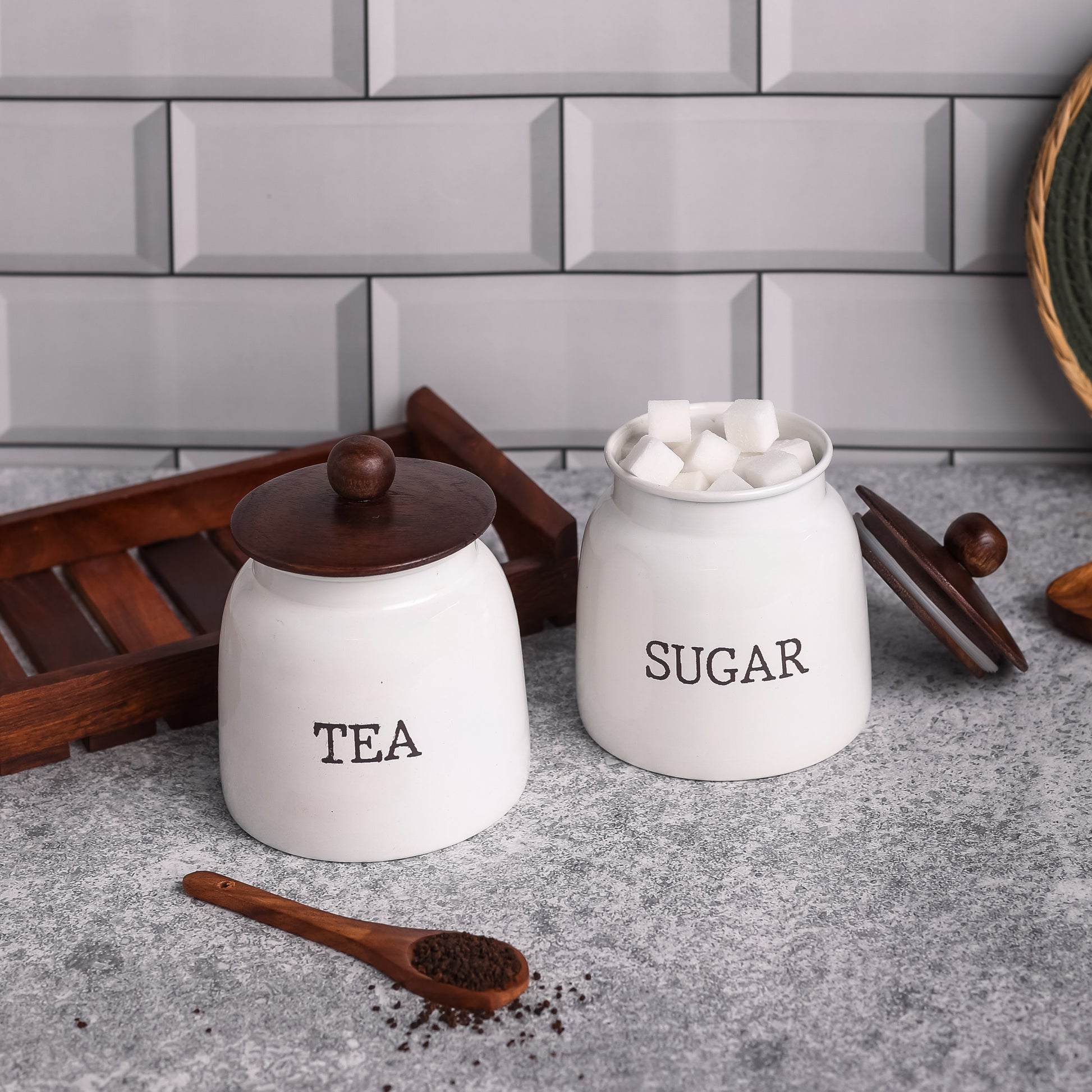 WHITE-v | Modern Kitchen Set | Air Tight Containers for Kitchen Storage | Sugar Tea Container Set of 2