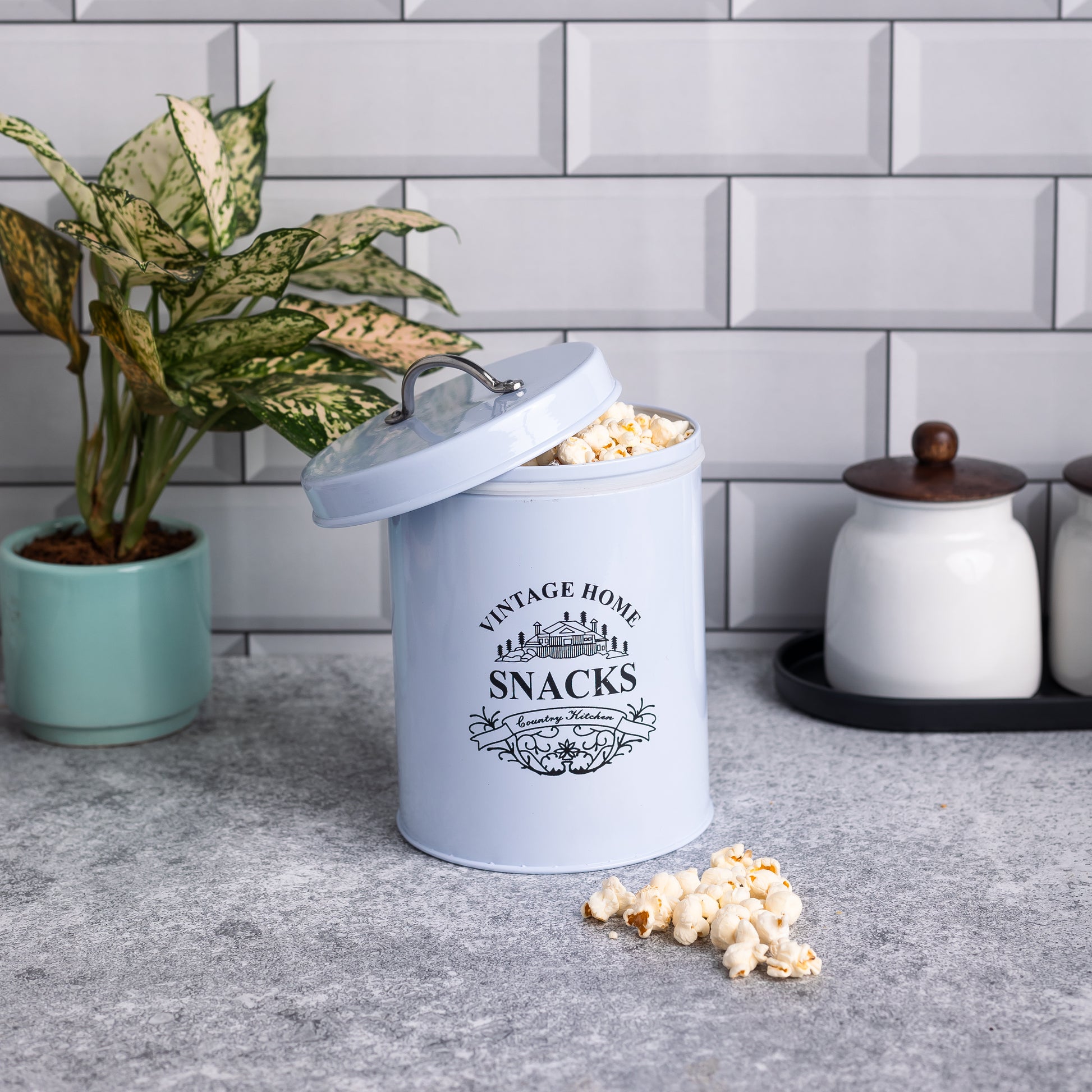 White-v | Round Classic Snacks Jar | Food, Namkeen & Biscuits Storage Canister