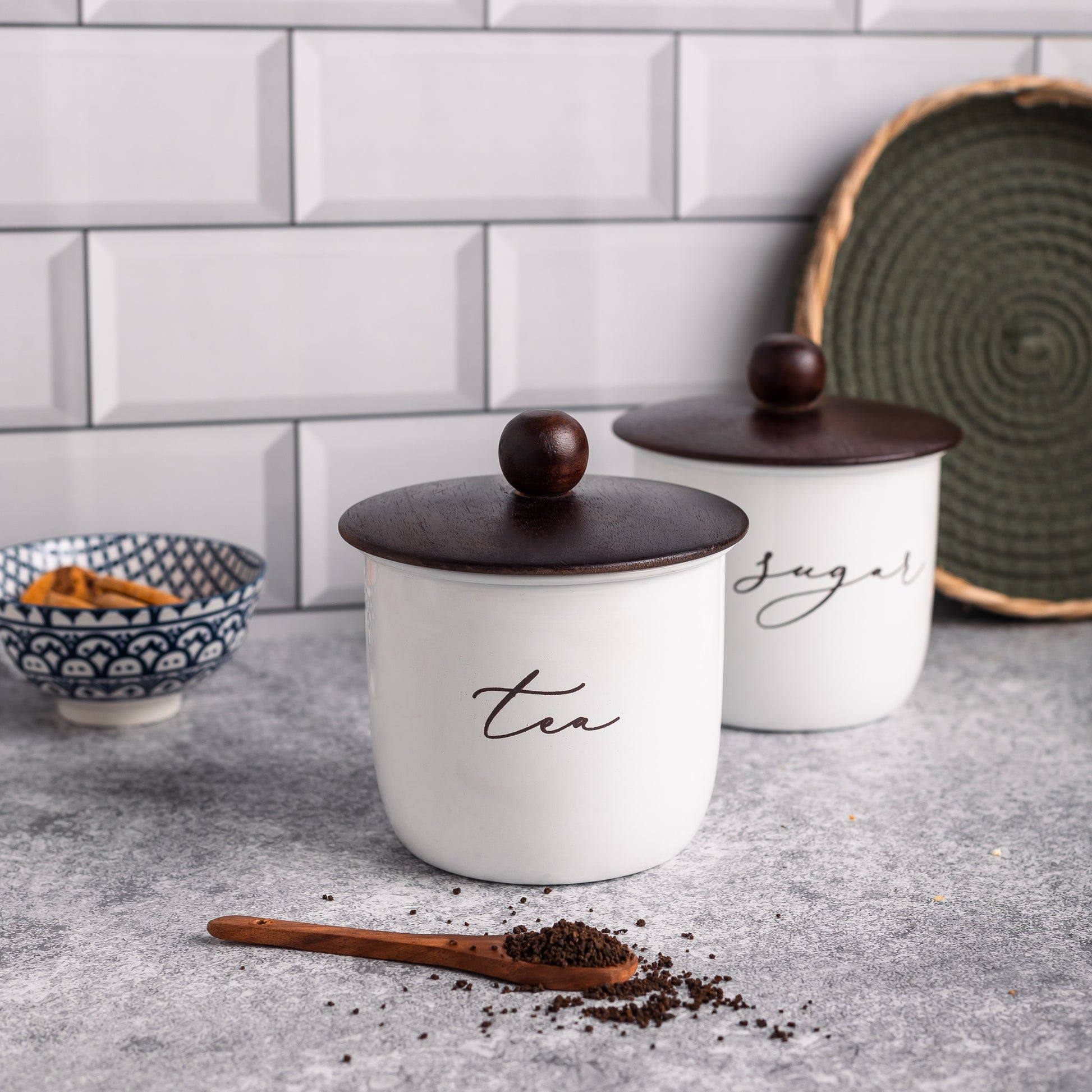 WHITE-v | Elegant Airtight Container Set | tea and sugar container set of 2