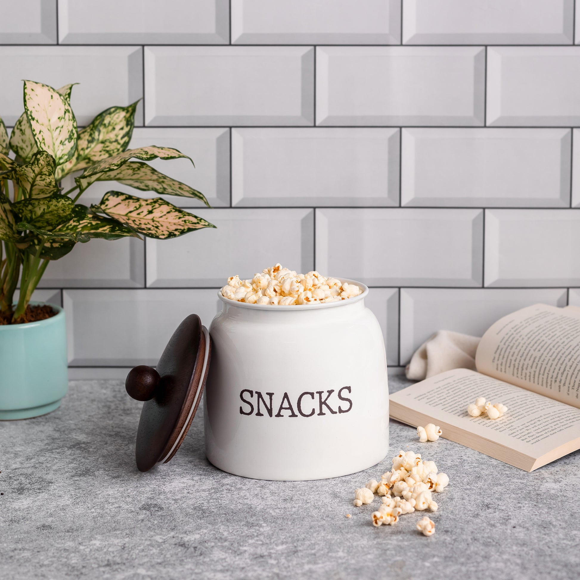 WHITE-v | Modern Snacks Jar | Airtight Metal Container | Namkeen Biscuit container