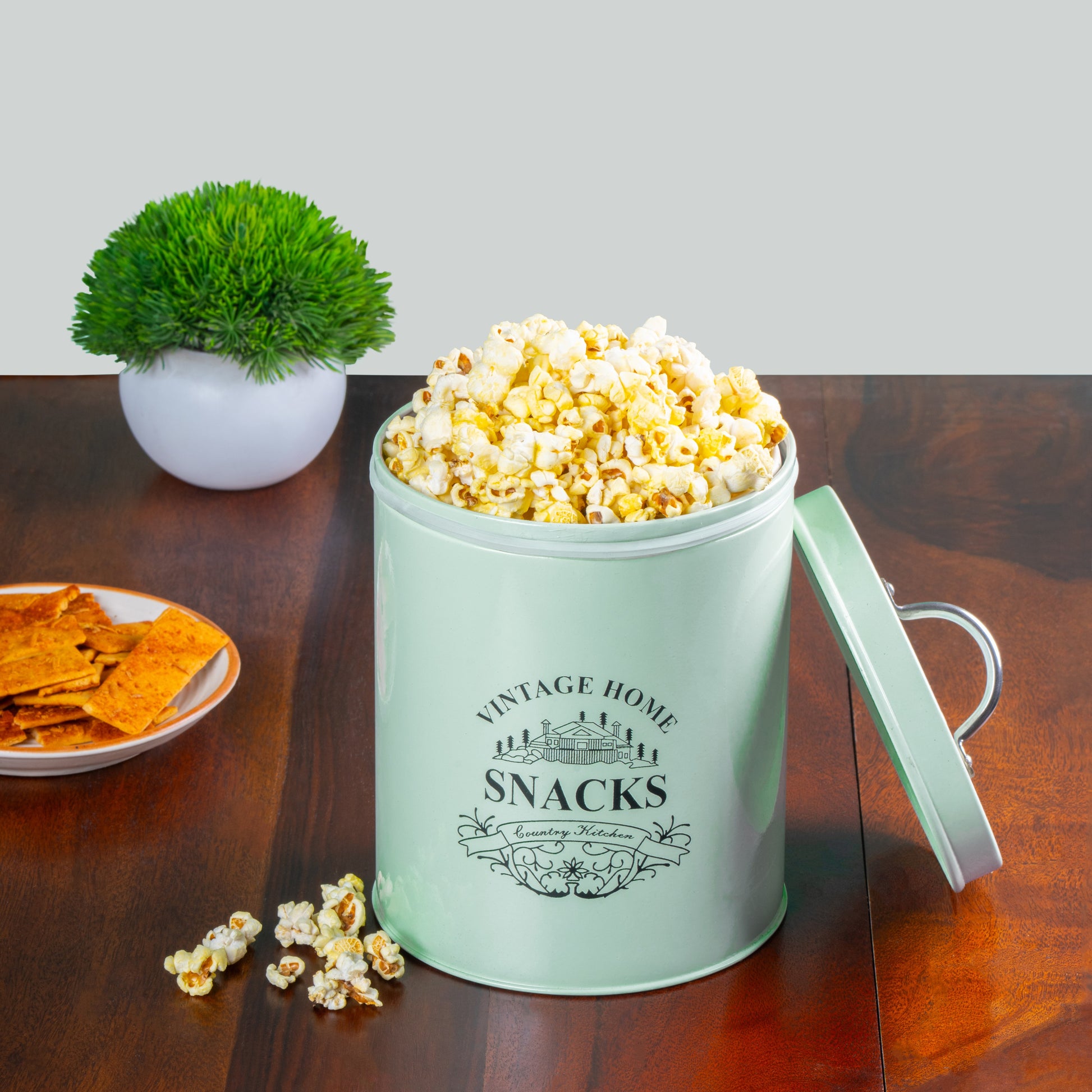 light green-v | Round Classic Snacks Jar | Food, Namkeen & Biscuits Storage Canister