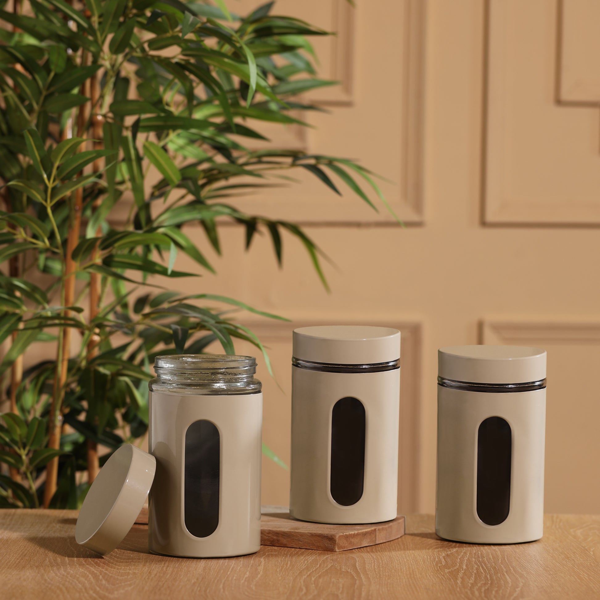 Pack of 3-v | Metal Jacketed Glass Jars Set (1300 ml)