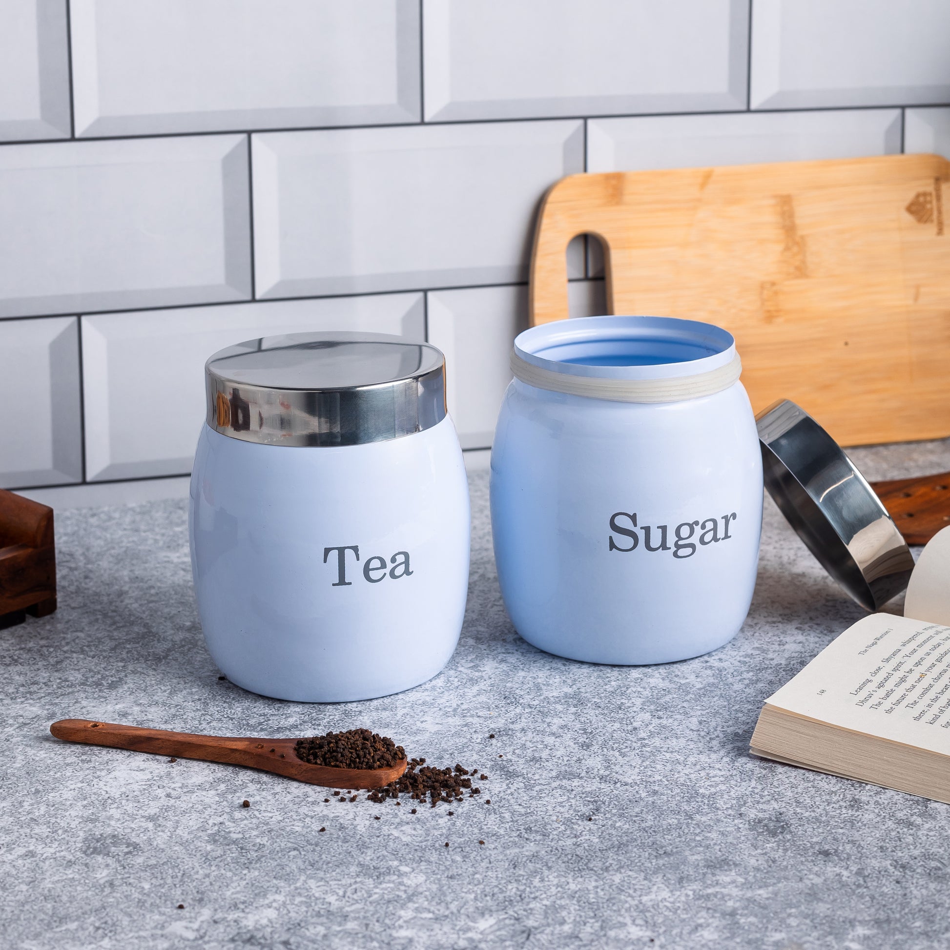 WHITE-v | Country Airtight Kitchen Containers | Set of 2 Metal Jars