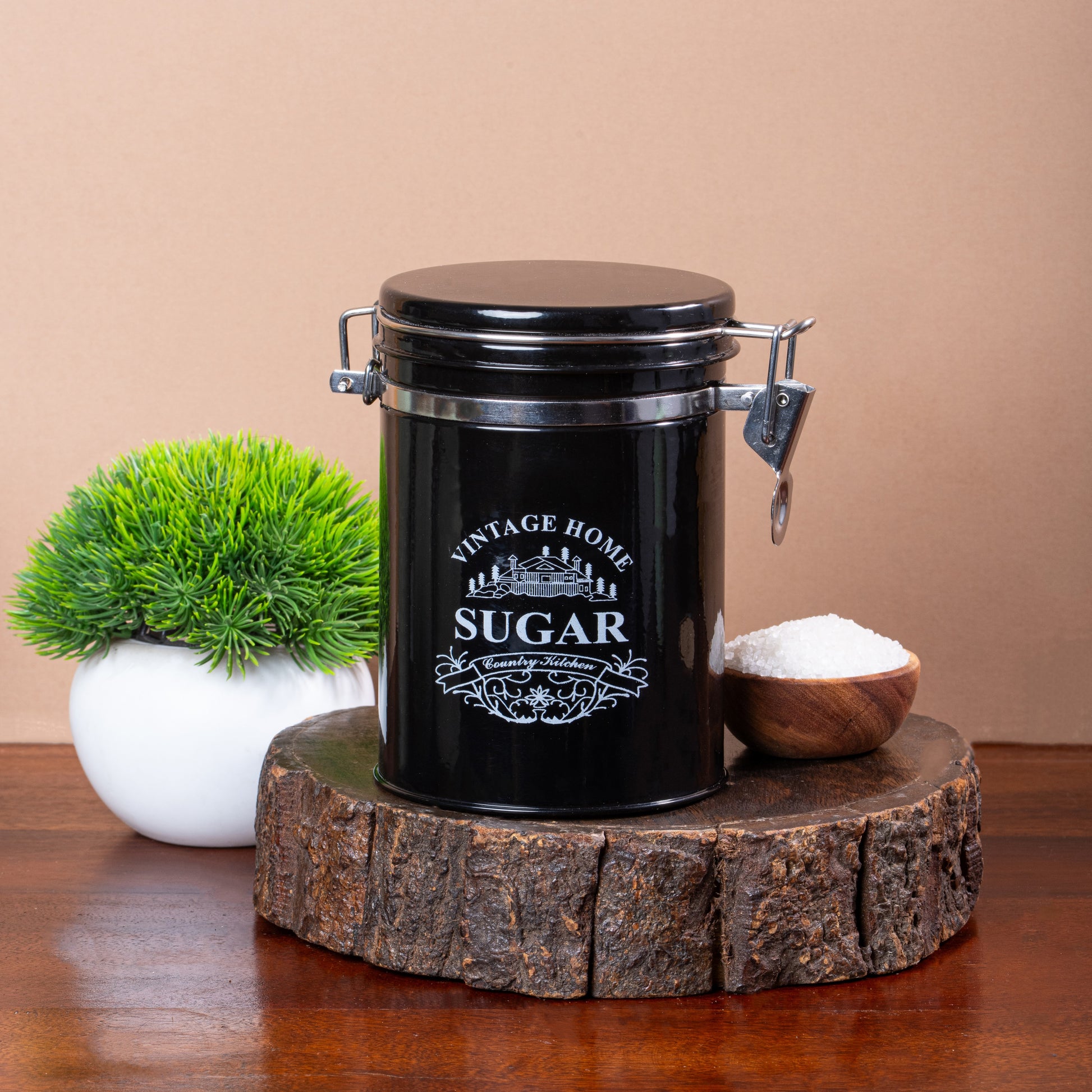 Black-v | Clip-Lock Round Classic Tea Sugar Container Set of 2