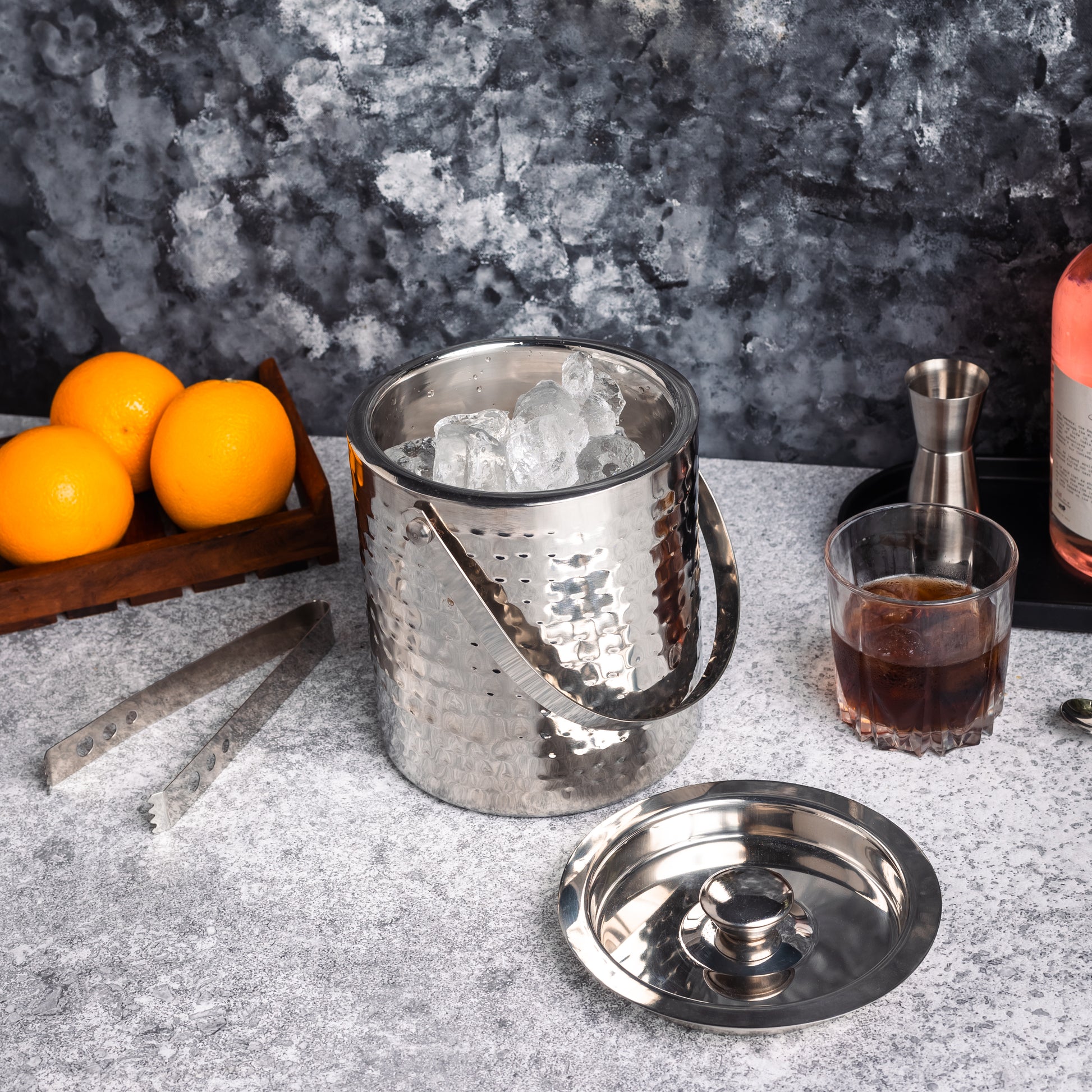 Silver-v | Stainless Steel Ice Bucket with Lid & Tong | Double-Walled Ice Cube Storage Box