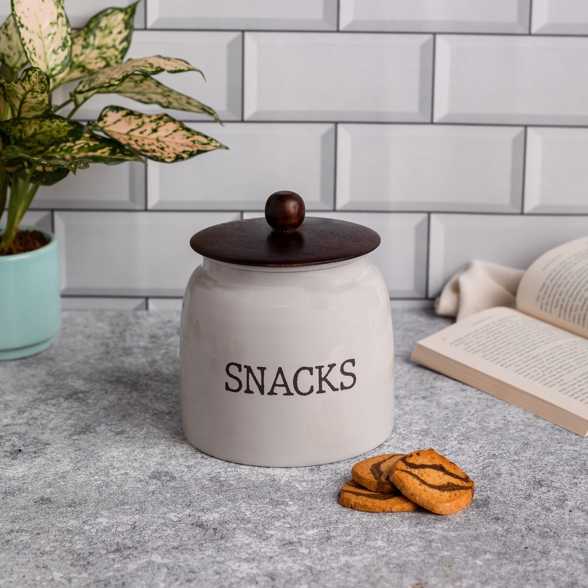 LIGHT GREY-v | Modern Snacks Jar | Airtight Metal Container | Namkeen Biscuit container