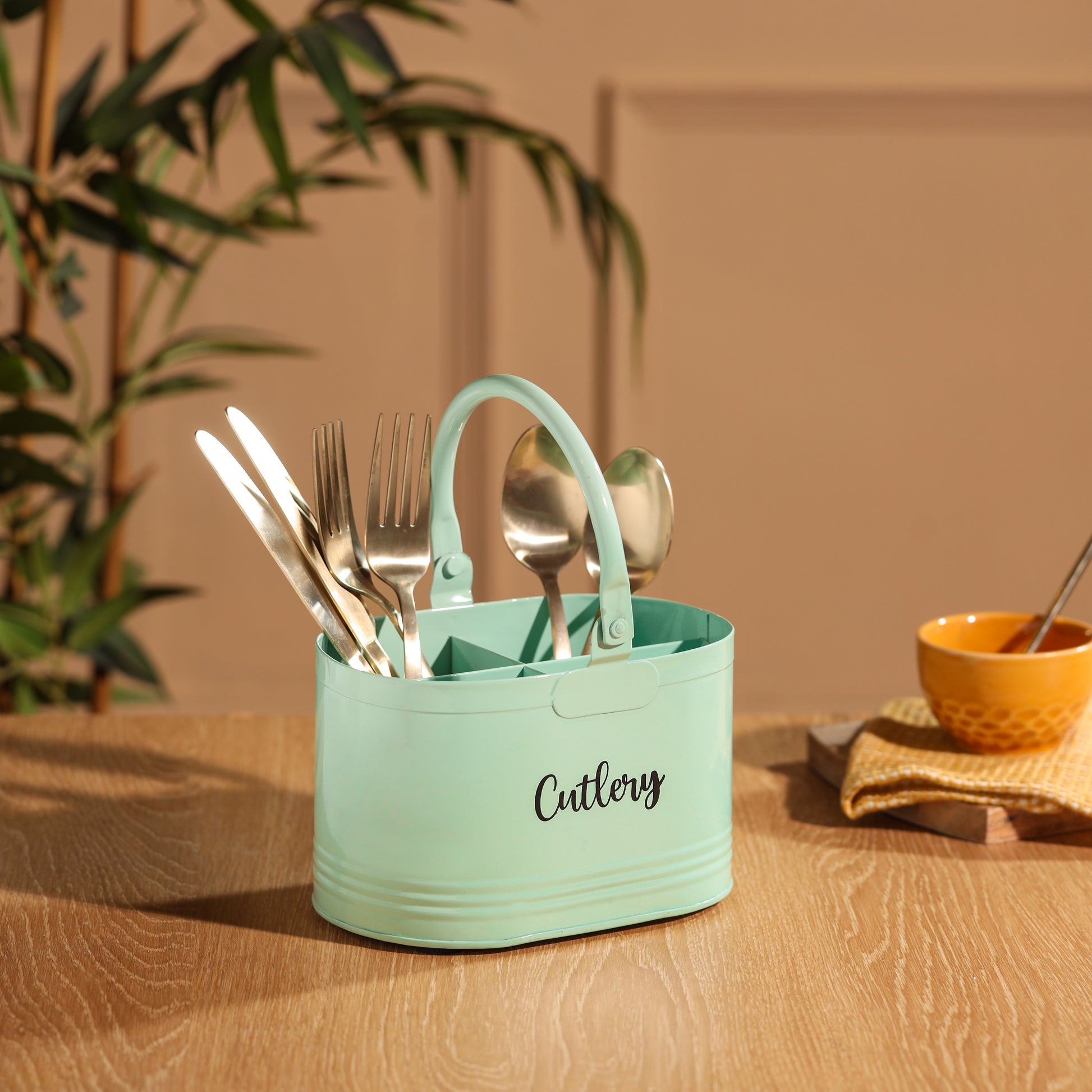Light Green-v | Classic Cutlery Holder for Dining Table, Metal Storage Box