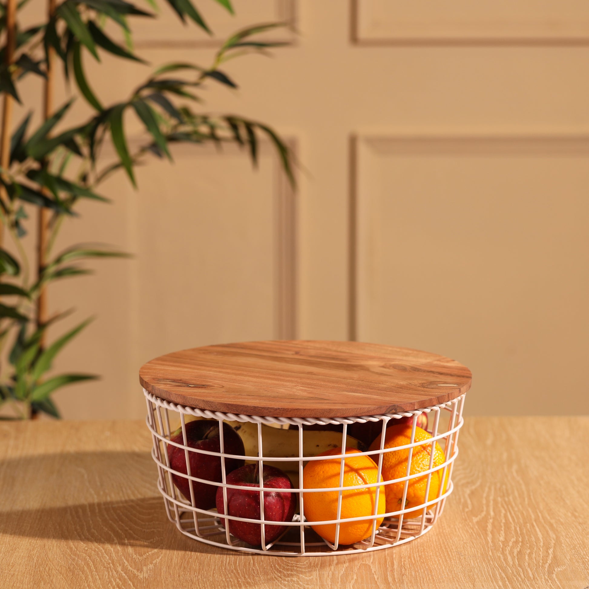 Taper-v | Neo-Modern Metal Wire Storage Basket with Wood Lid