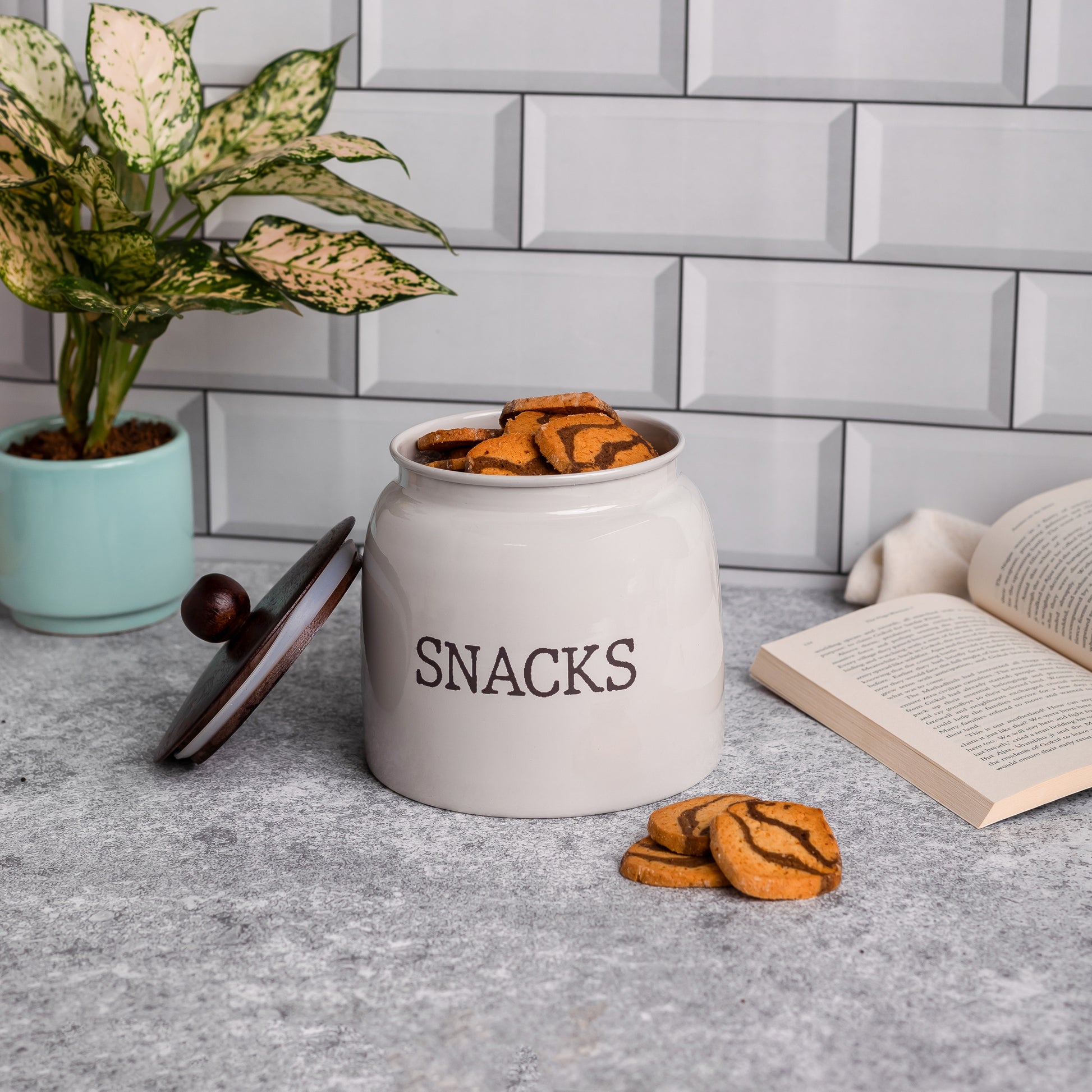 LIGHT GREY-v | Modern Snacks Jar | Airtight Metal Container | Namkeen Biscuit container