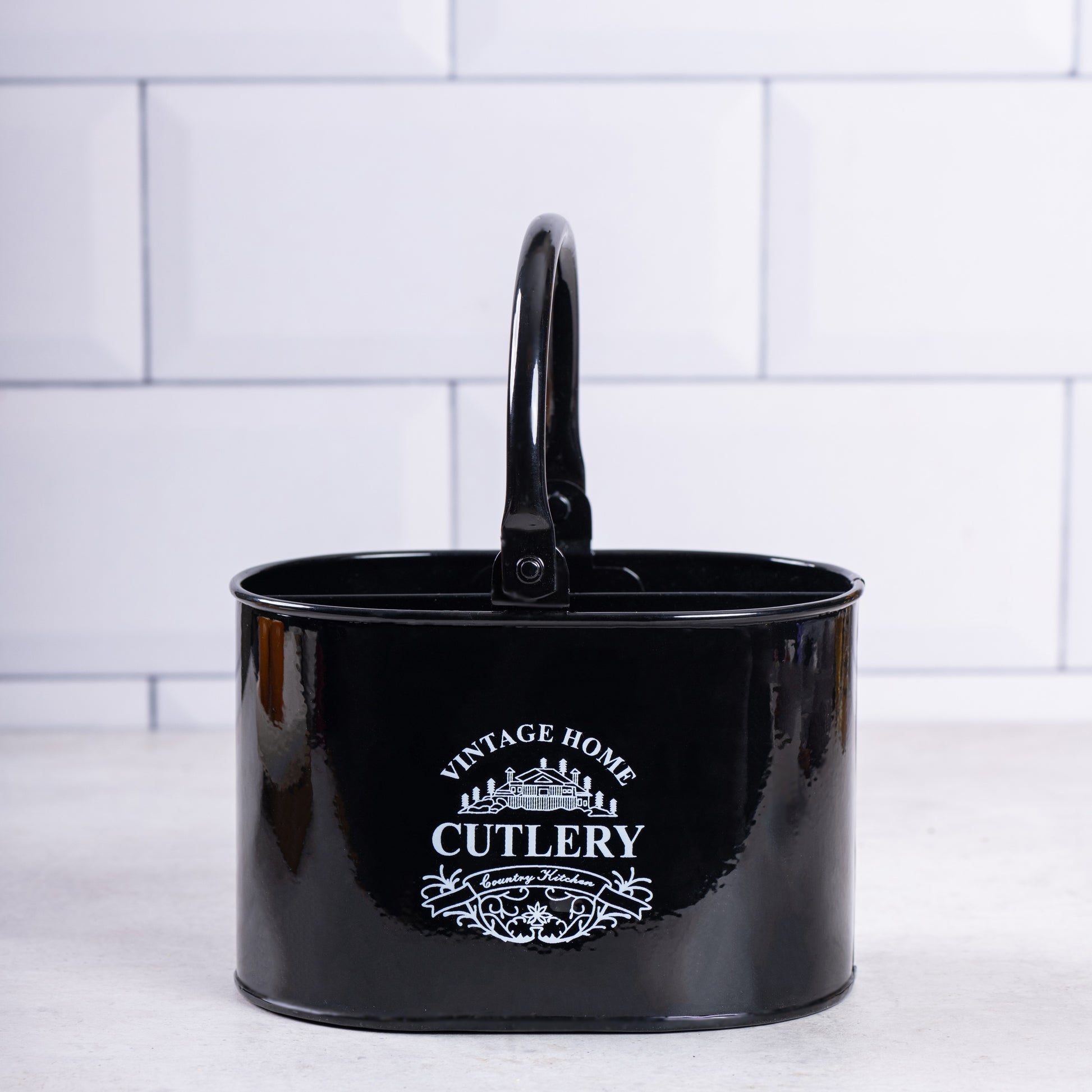 Black-v | Classic Cutlery Holder for Dining Table, Metal Storage Box