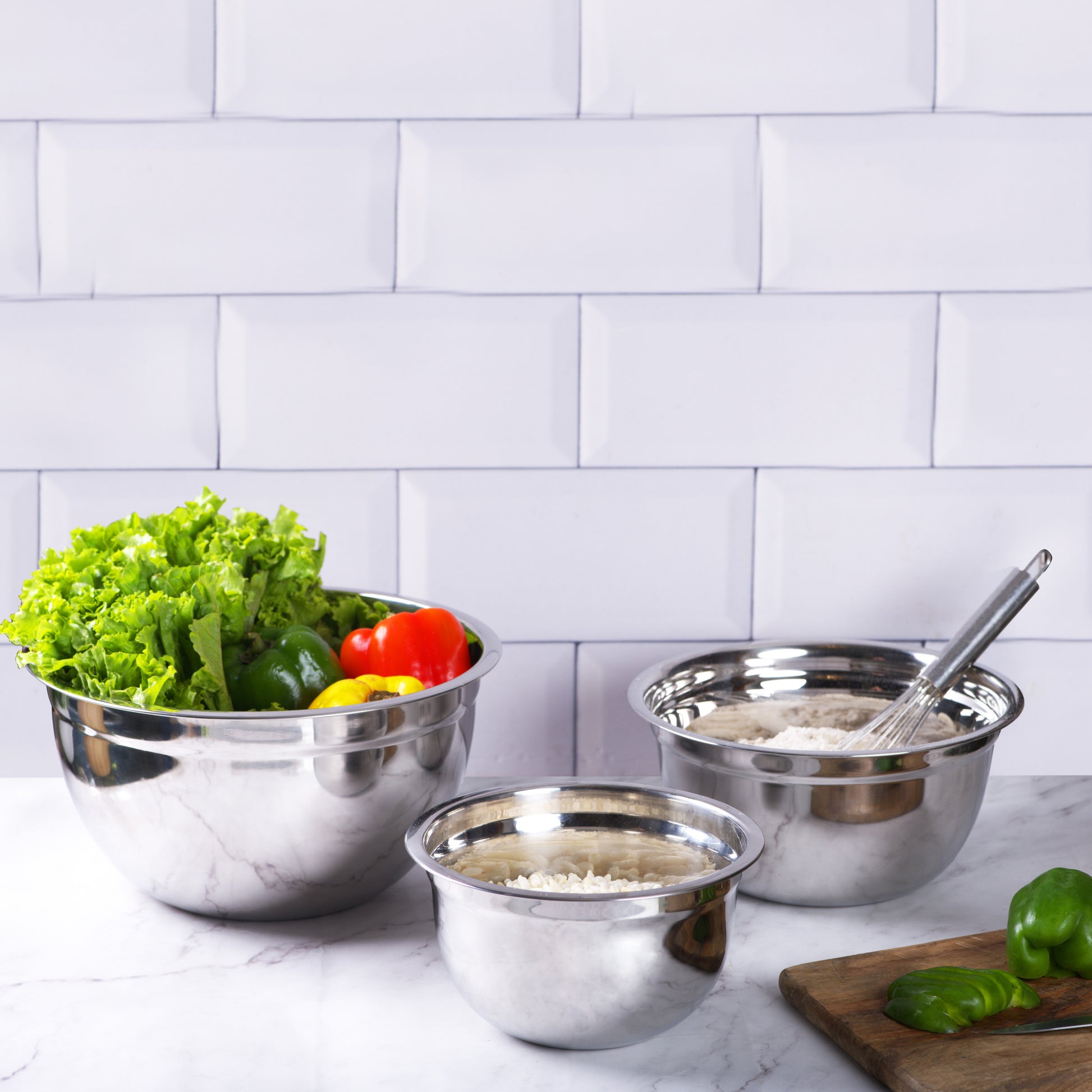 Silver-v | Stainless Steel Mixing & Serving Bowl | Set of 3 pcs Without lid