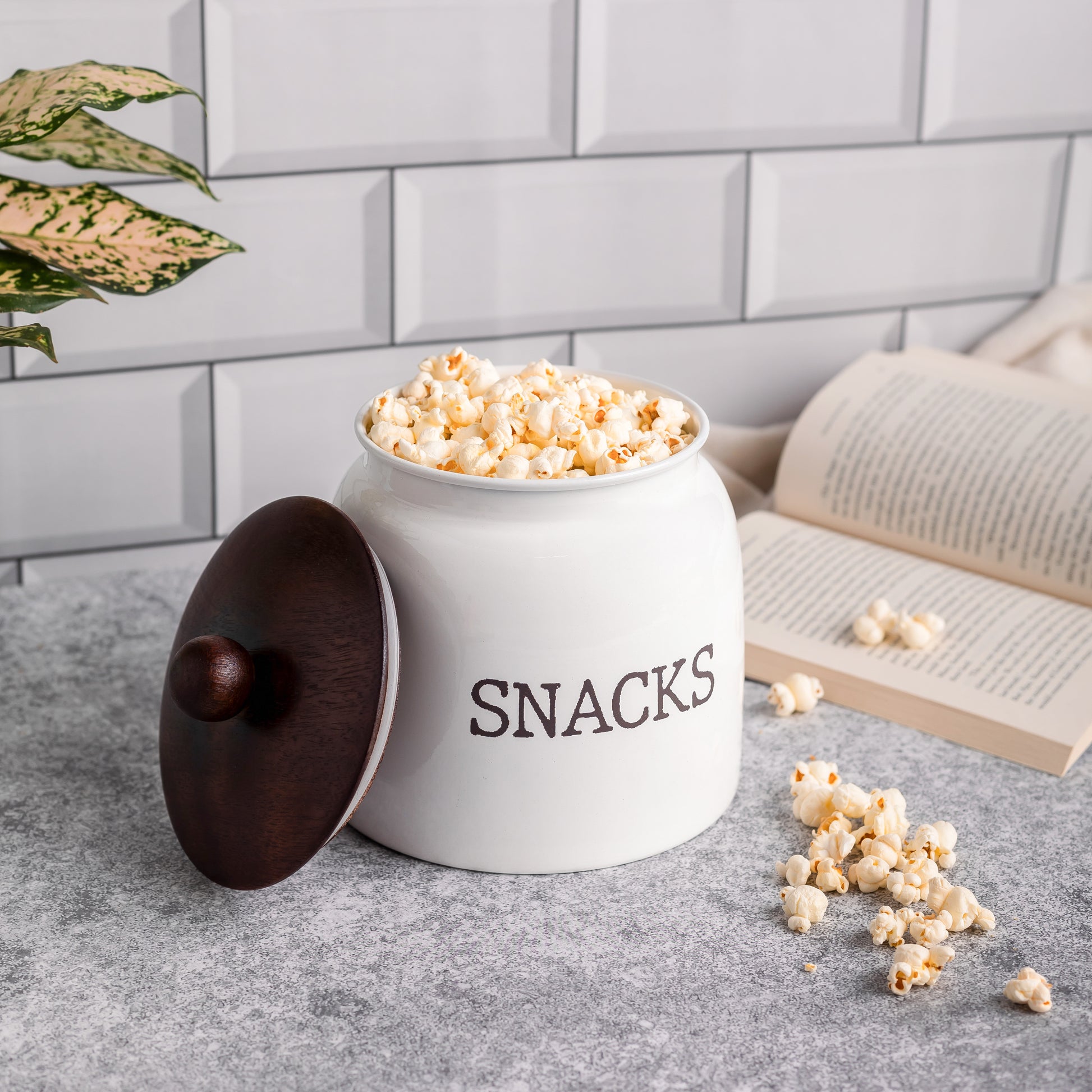 WHITE-v | Modern Snacks Jar | Airtight Metal Container | Namkeen Biscuit container