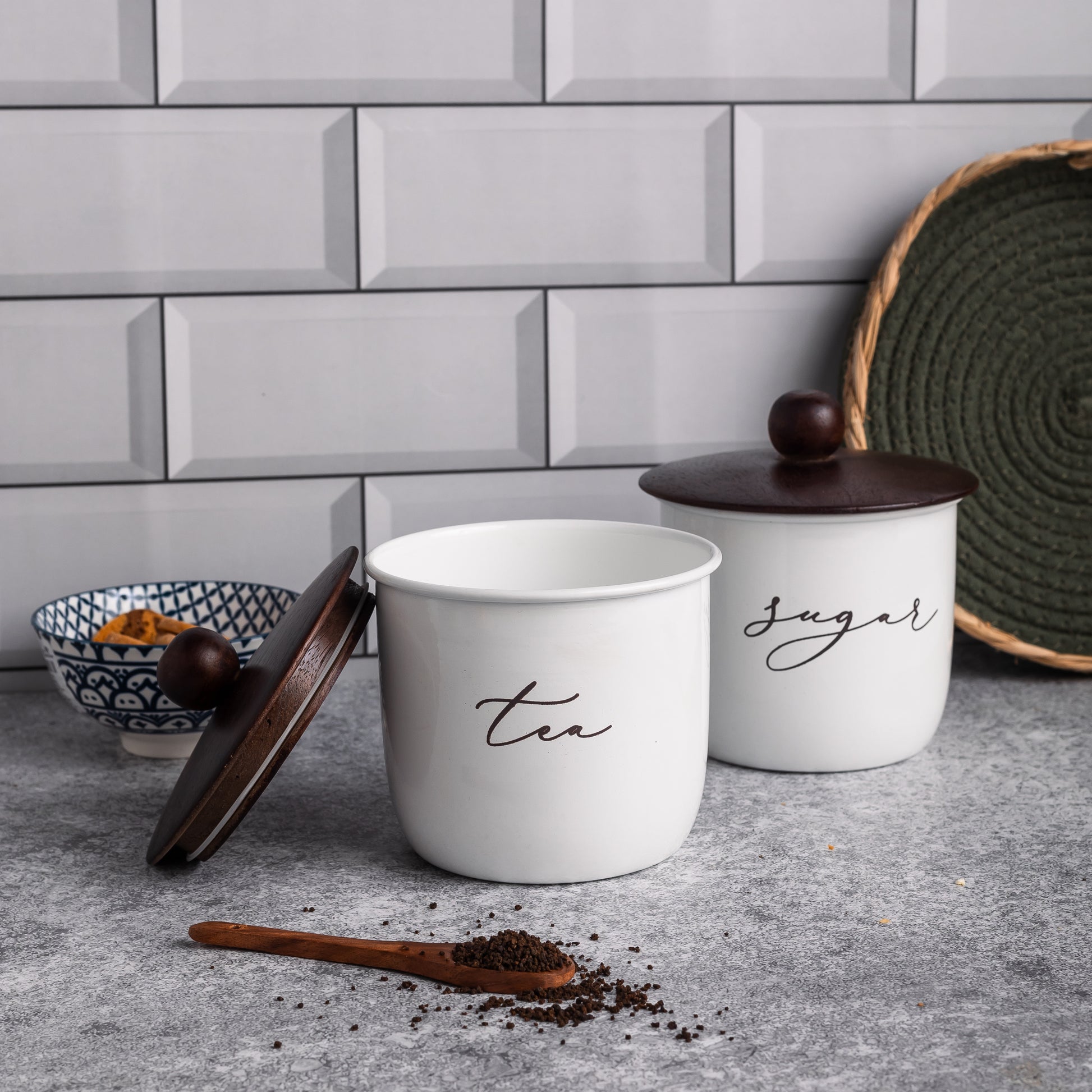 WHITE-v | Elegant Airtight Container Set | tea and sugar container set of 2