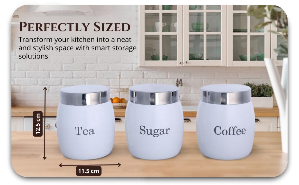 WHITE-v | Country Airtight Kitchen Containers | Set of 3 Metal Jars