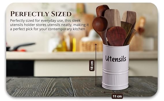 cream-v | Neo-Modern Utensil Holder for Kitchen & Countertop | Metal Stand & Caddy Organizer for Spatula, Ladle & Spoons