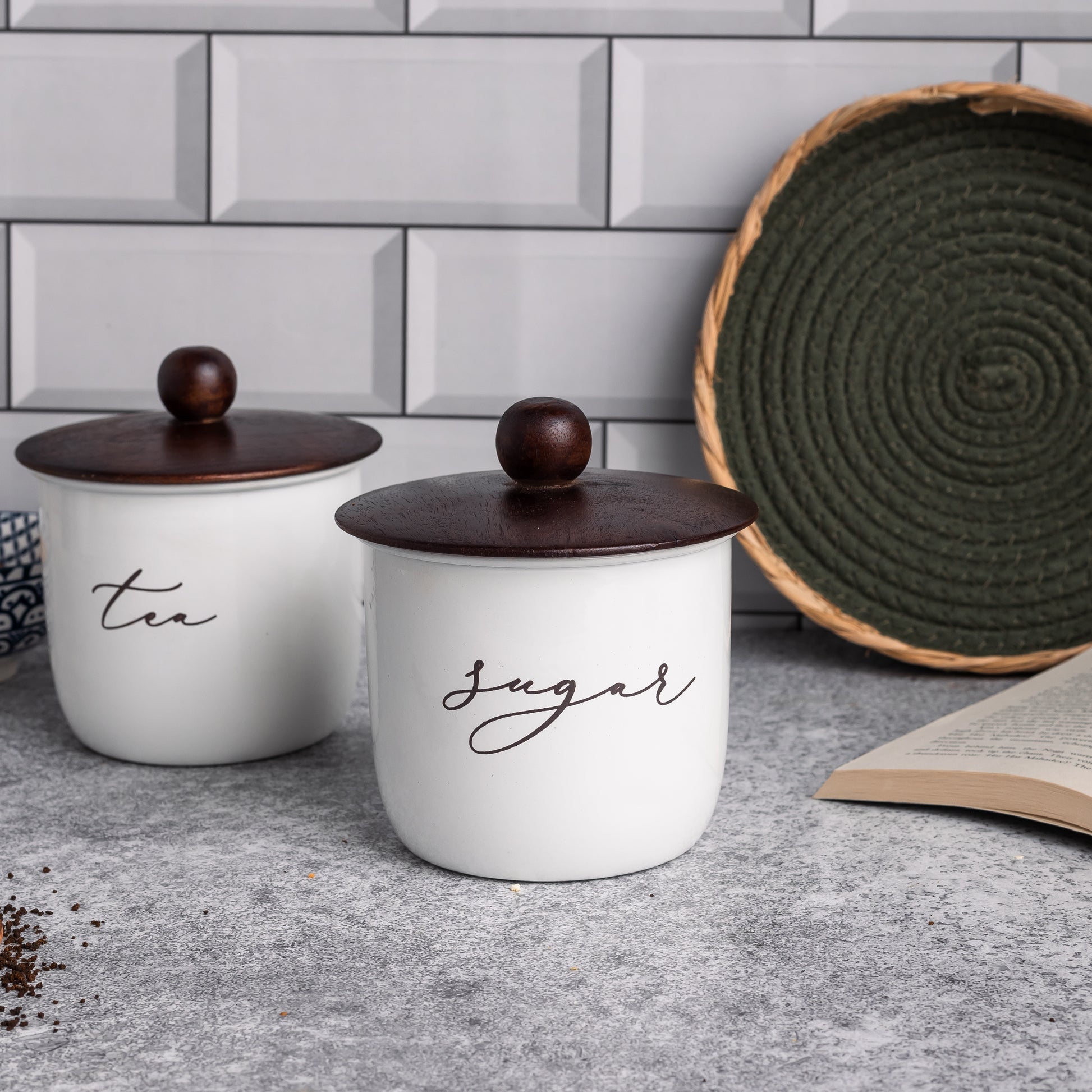 WHITE-v | Elegant Airtight Container Set | tea and sugar container set of 2