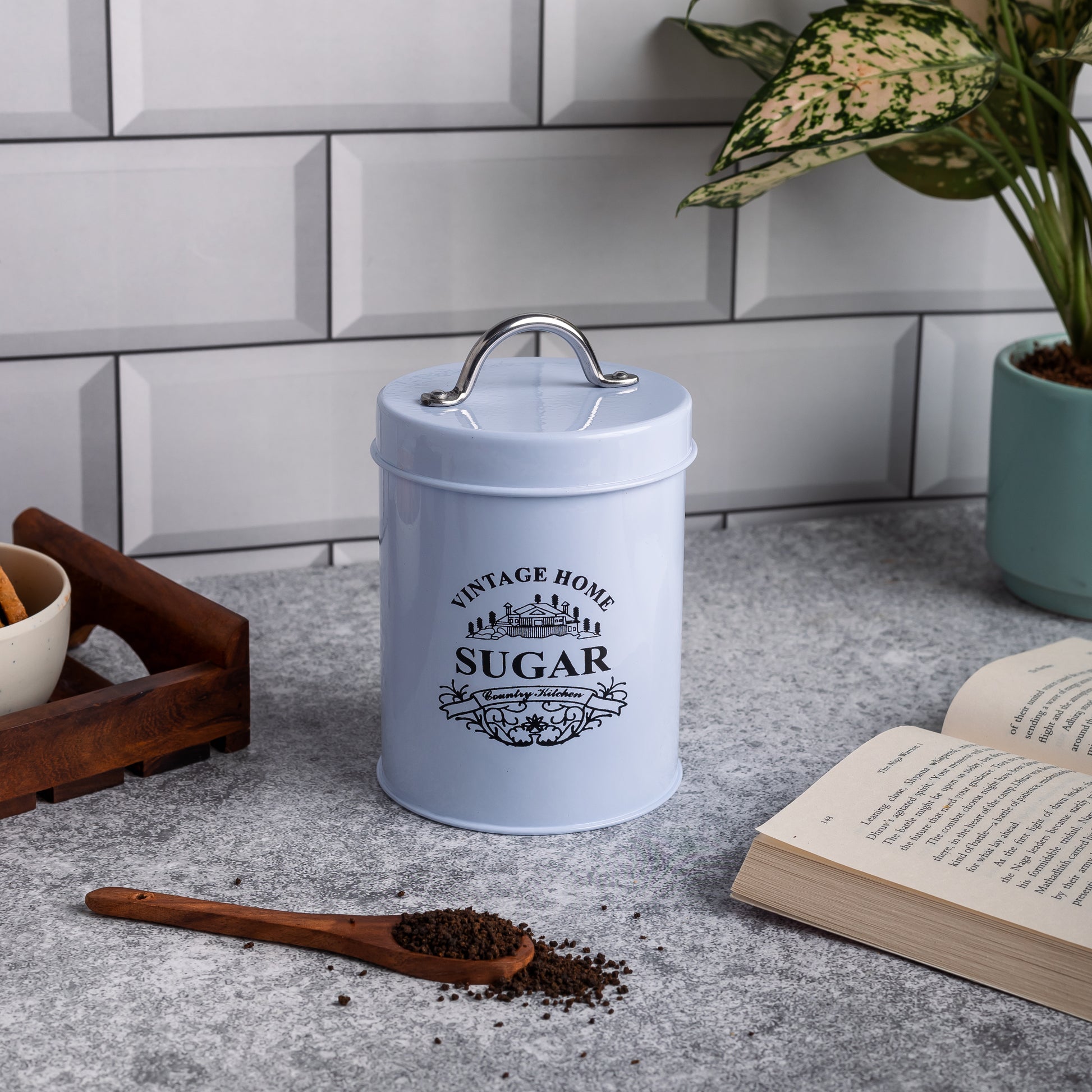 White-v | Round Classic Tea Sugar Container Set of 2