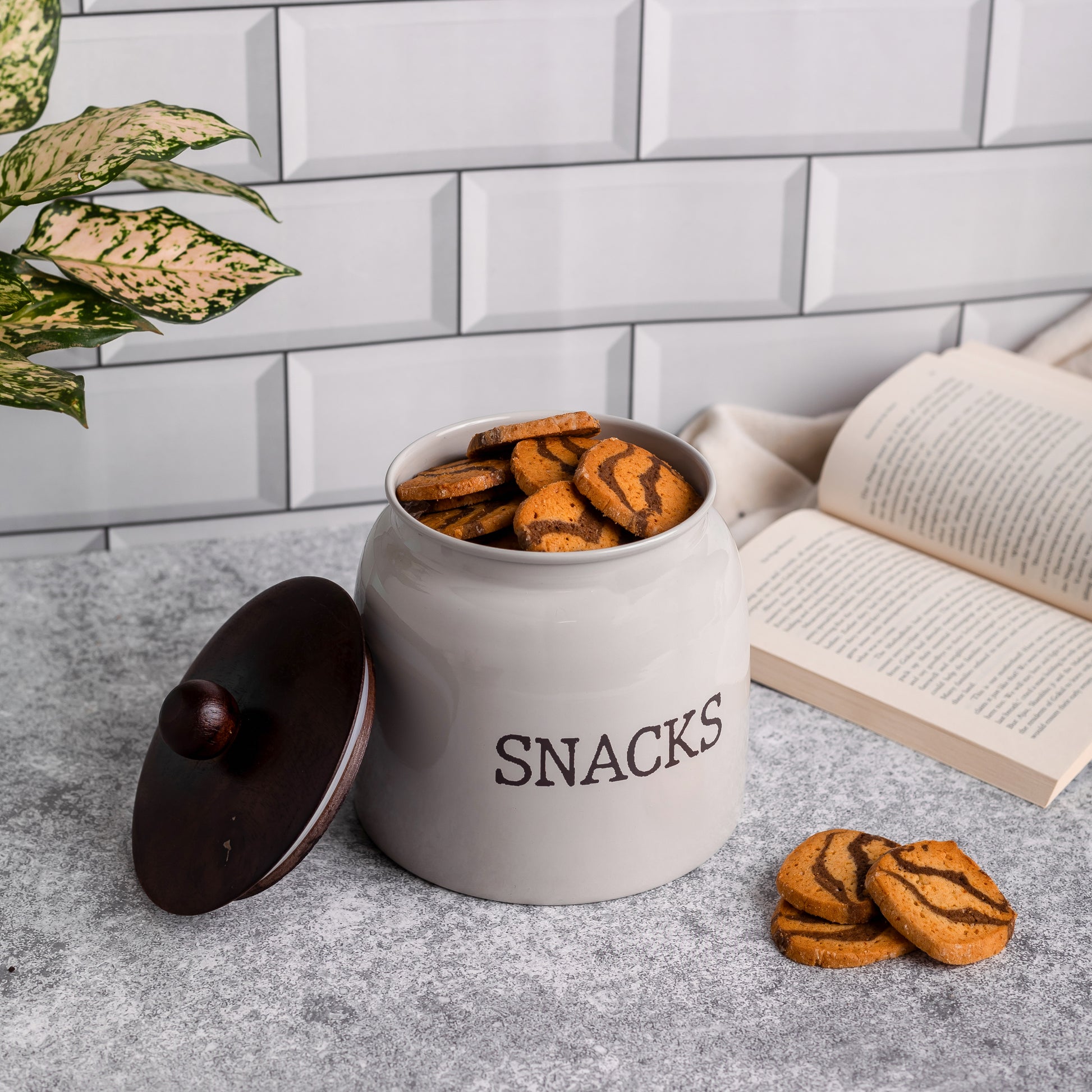 LIGHT GREY-v | Modern Snacks Jar | Airtight Metal Container | Namkeen Biscuit container