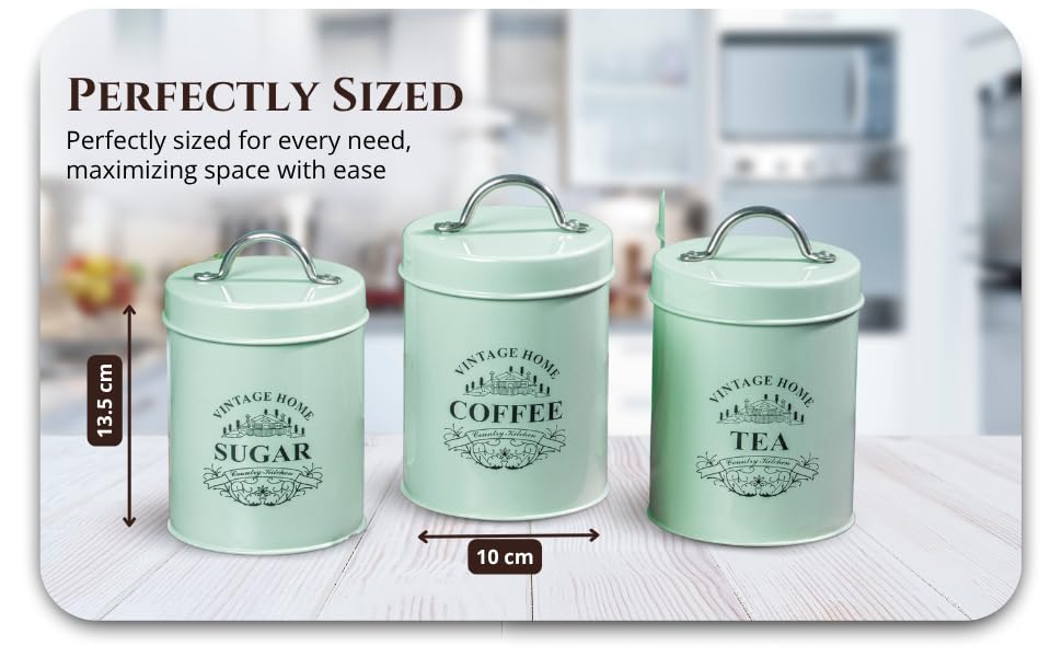 light green-v | Round Classic Airtight Container Set |Sugar Tea Coffee Container Set of 3