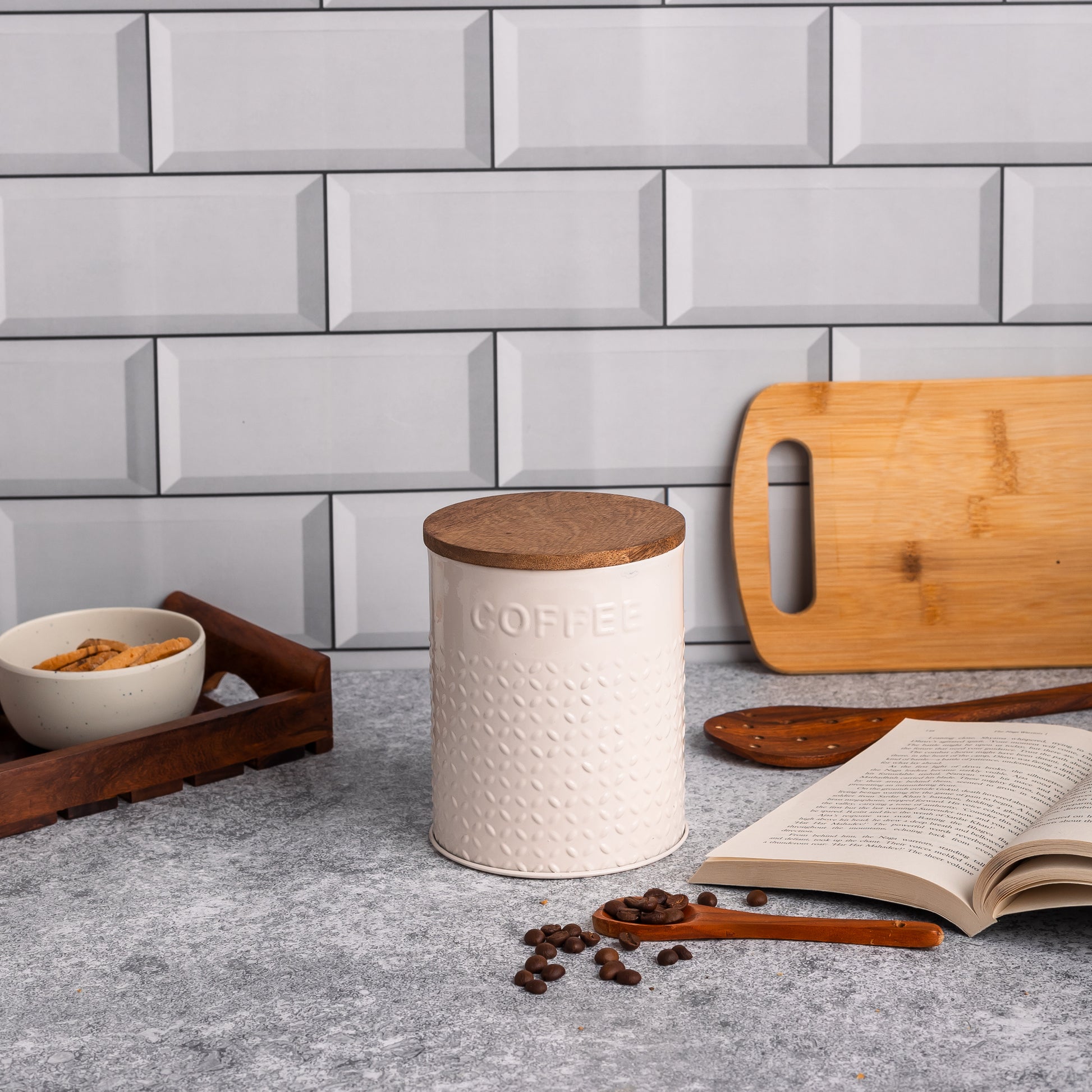 Cream-v | Embossed Kitchen Set | Air Tight Containers for Kitchen Storage | Tea Coffee Sugar Containers Set of 3