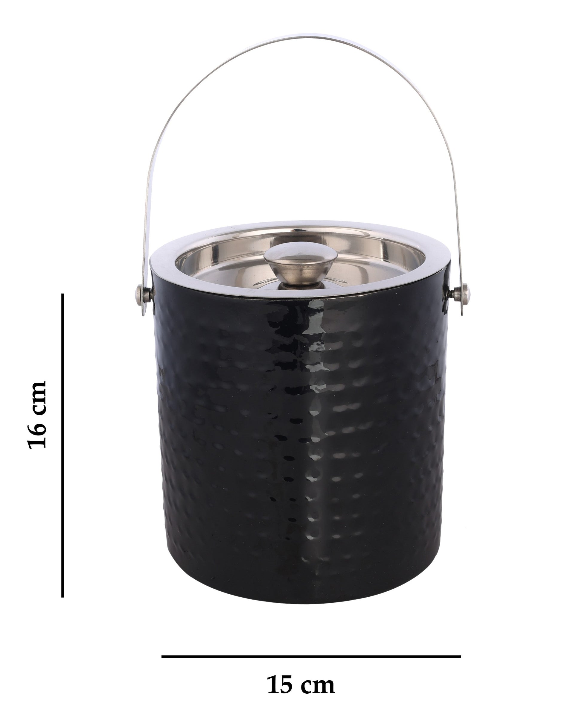 Black-v | Stainless Steel Ice Bucket with Lid & Tong | Double-Walled Ice Cube Storage Box