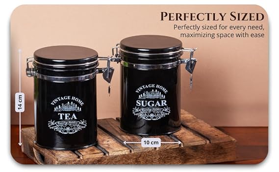 Black-v | Clip-Lock Round Classic Tea Sugar Container Set of 2