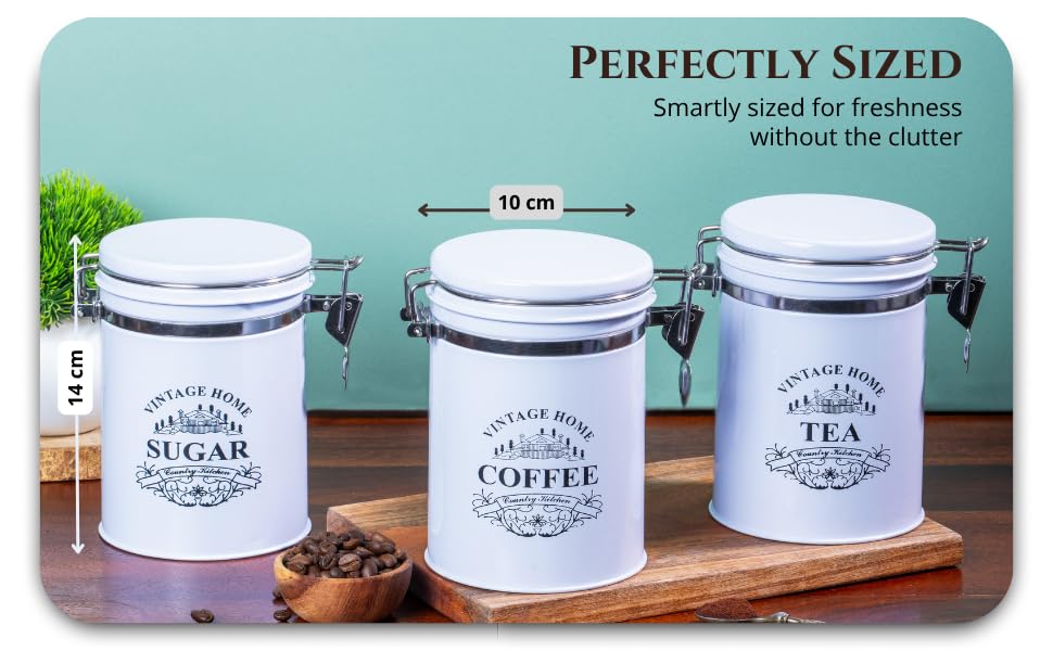 White-v | Clip-Lock Round Classic Airtight Container Set | Sugar Tea Coffee Container Set of 3