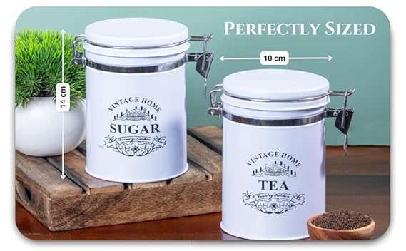 White-v | Clip-Lock Round Classic Tea Sugar Container Set of 2