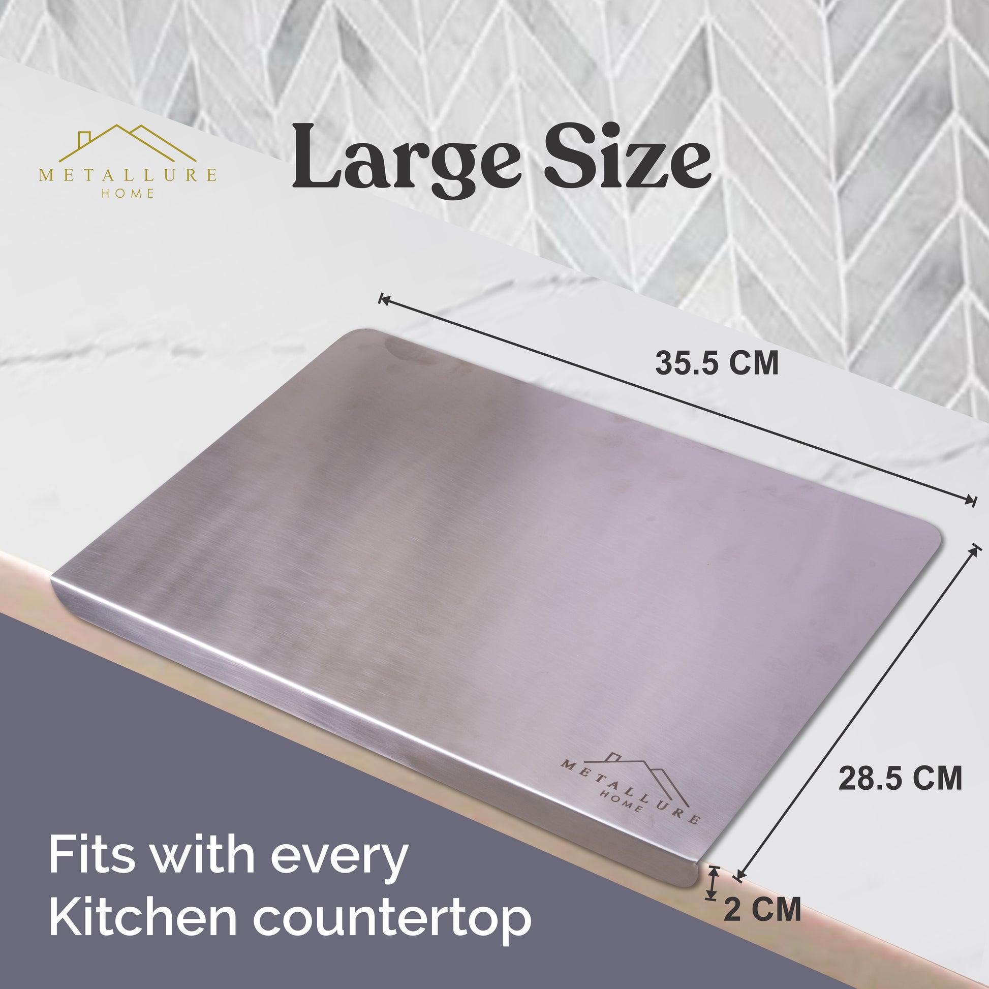 Large -v | Countertop Chopping Board, Stainless Steel Cutting Board for Kitchen
