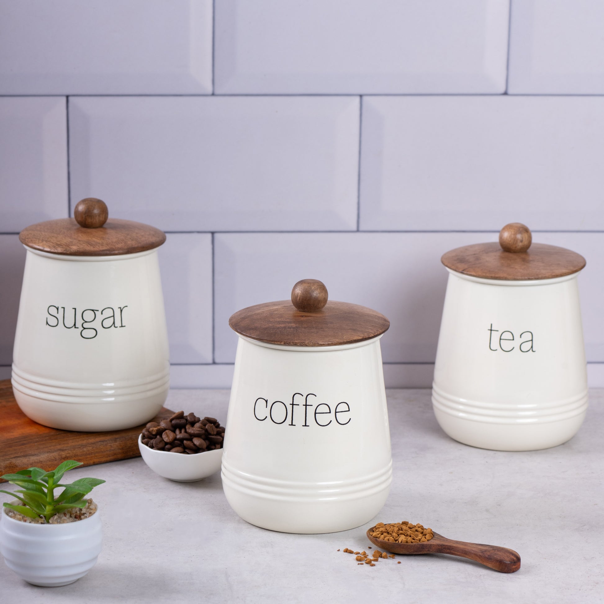 Cream-v | Stylish Airtight Container Set | Sugar Tea Coffee Container Set of 3