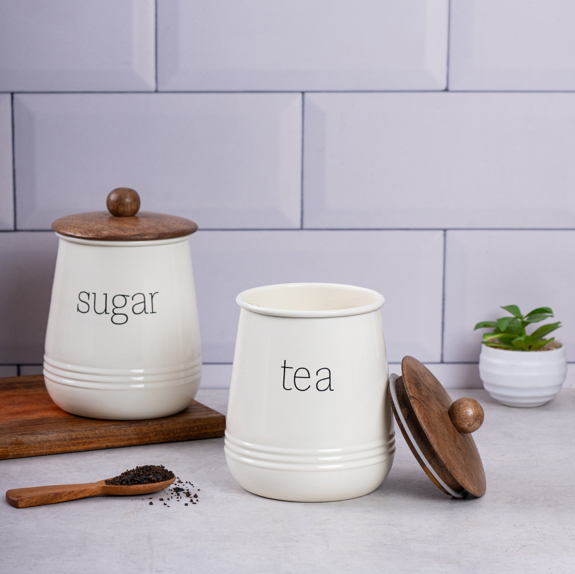 CREAM-v | Stylish Kitchen Set | Air Tight Containers for Kitchen Storage | Tea & Sugar Set of 2