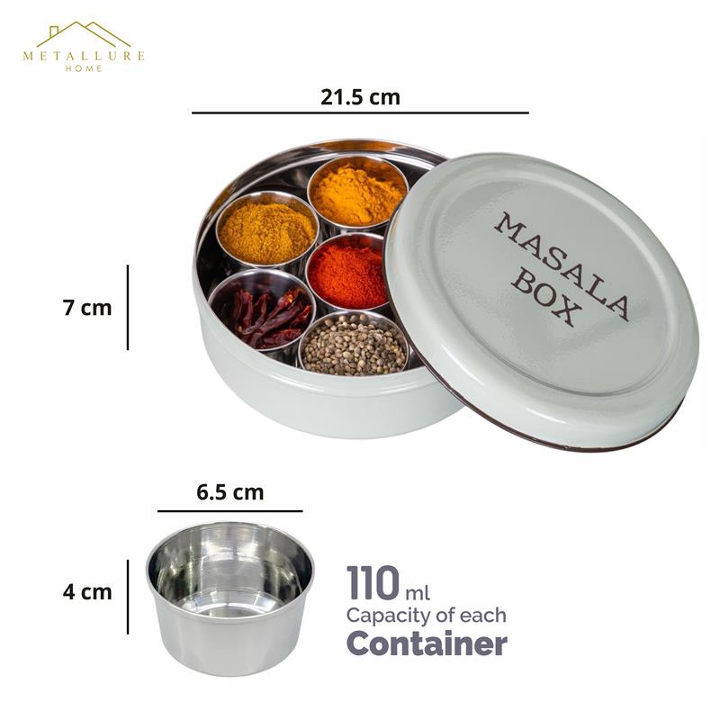 green-v | Modern Stainless Steel Masala Box | Masala Dabba with 7 Containers and Spoon