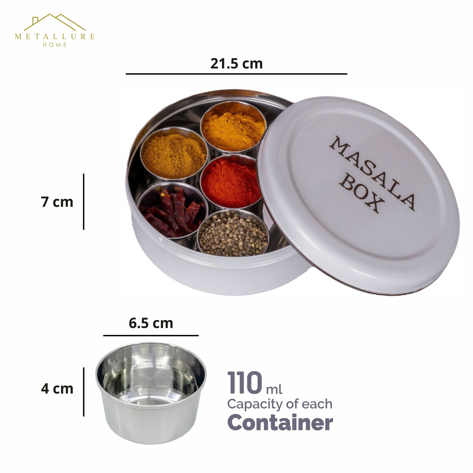 light grey-v | Modern Stainless Steel Masala Box | Masala Dabba with 7 Containers and Spoon
