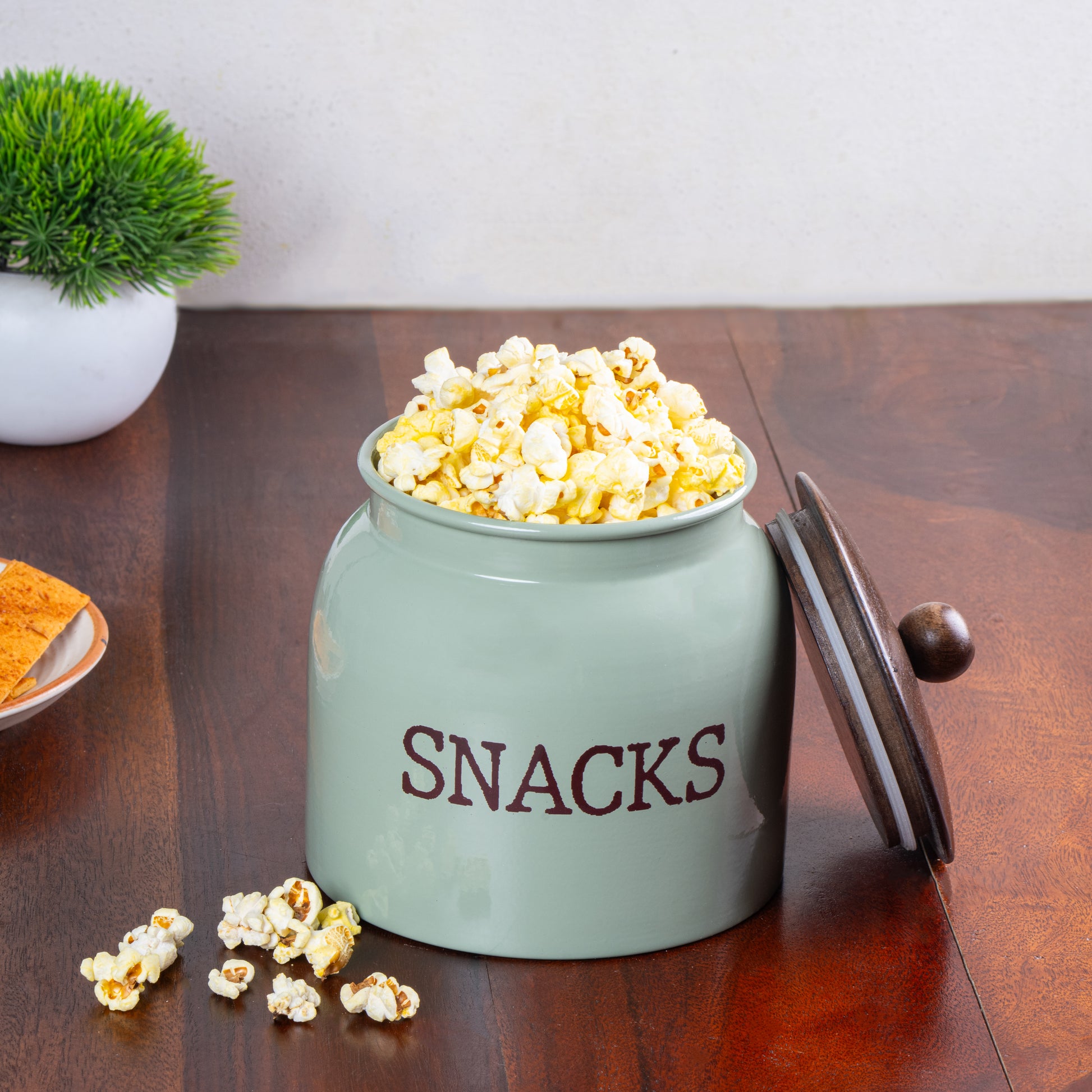 GREEN-v | Modern Snacks Jar | Airtight Metal Container | Namkeen Biscuit container