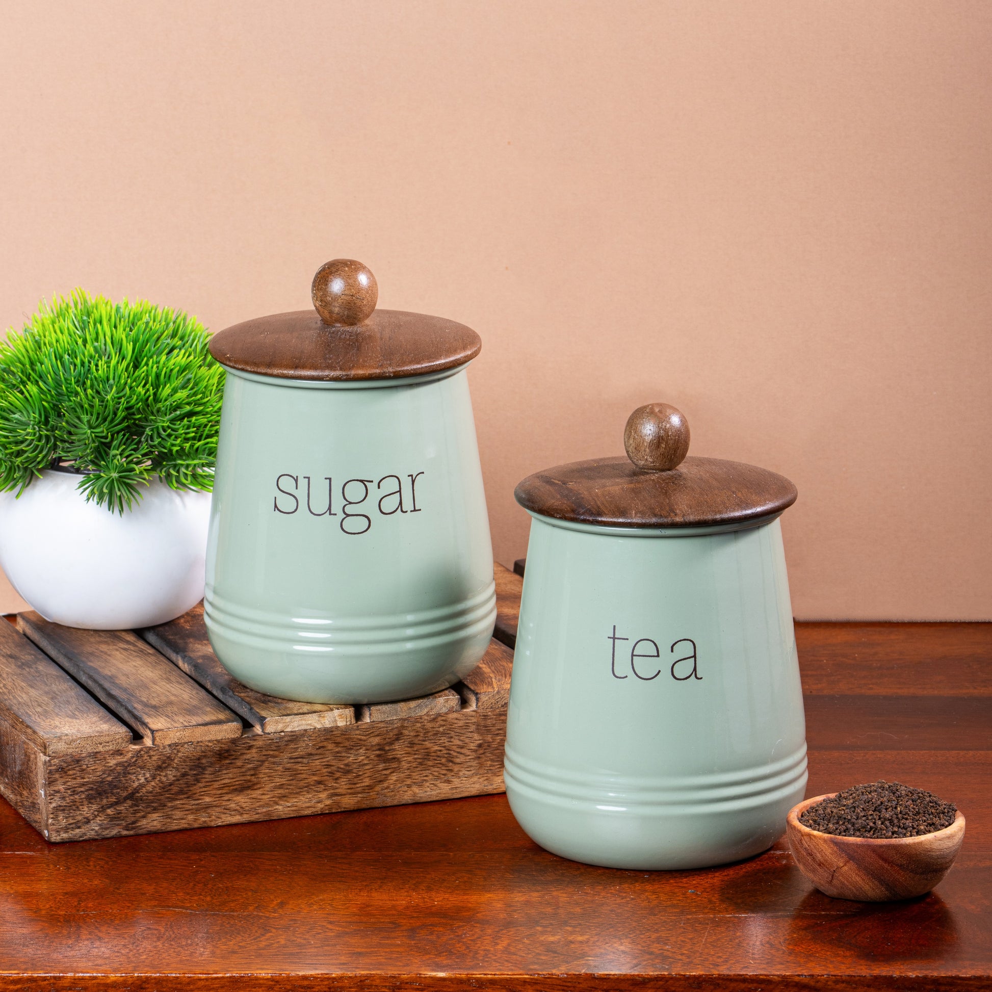 GREEN-v | Stylish Kitchen Set | Air Tight Containers for Kitchen Storage | Tea & Sugar Set of 2