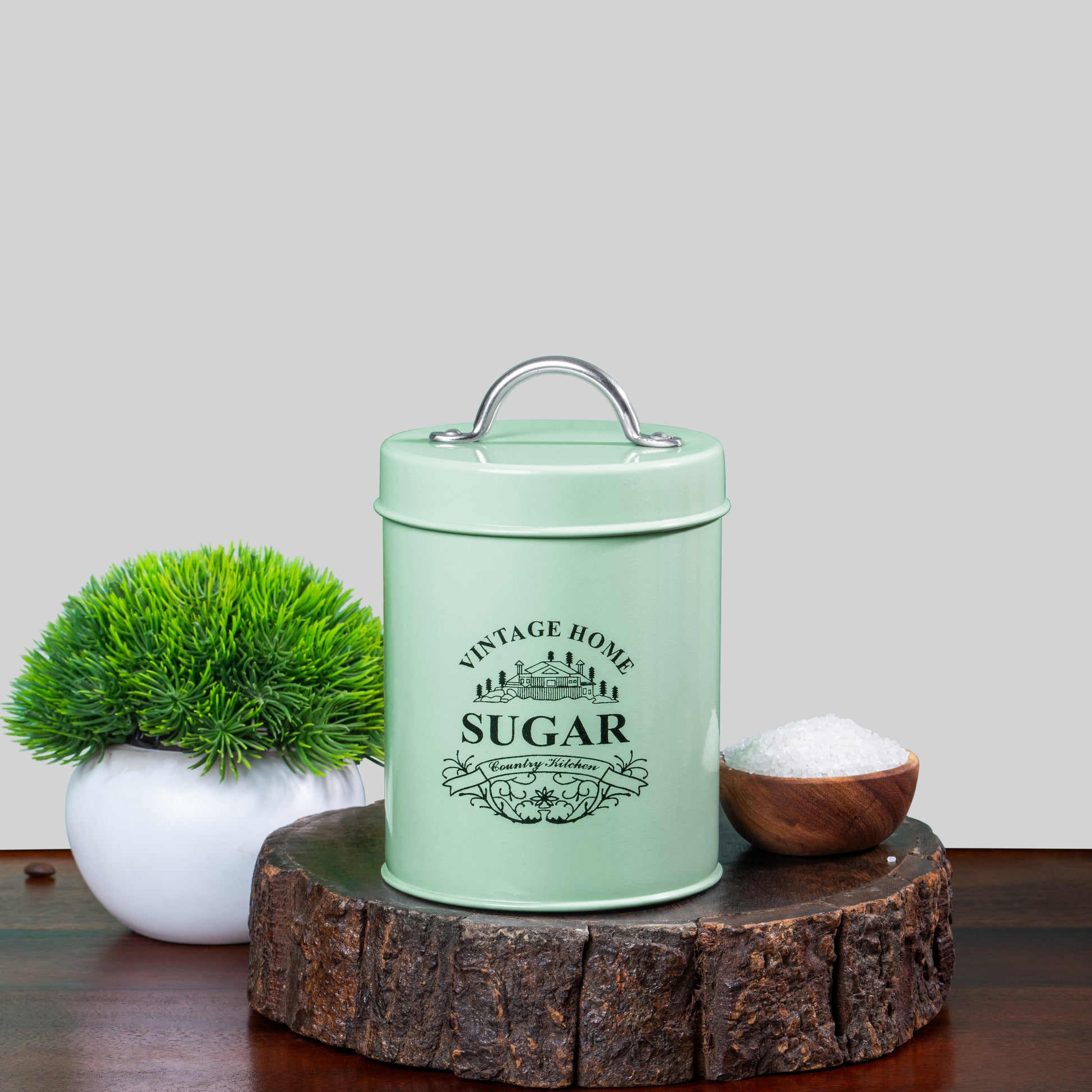 light green-v | Round Classic Airtight Container Set |Sugar Tea Coffee Container Set of 3