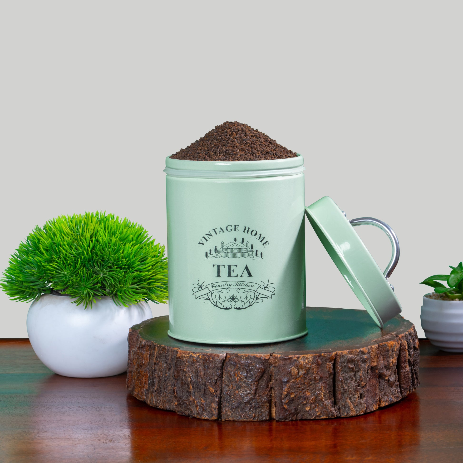 light green-v | Round Classic Airtight Container Set |Sugar Tea Coffee Container Set of 3