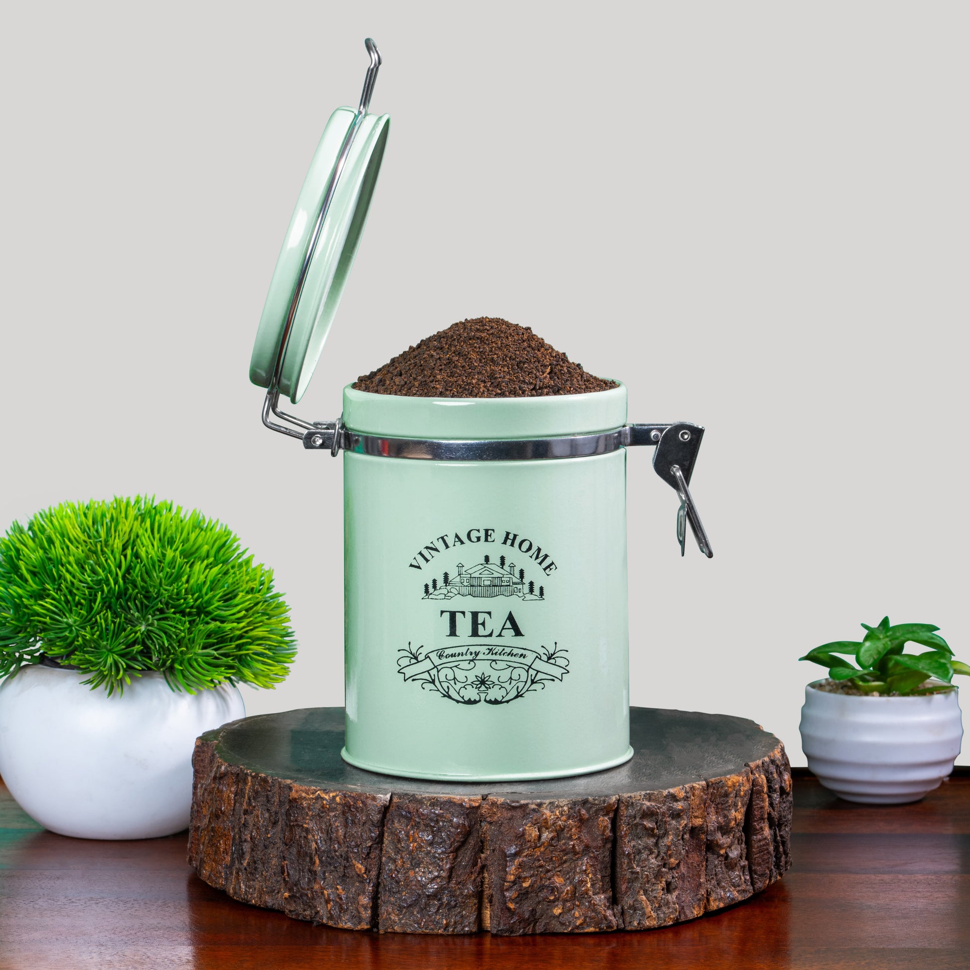 light green-v | Clip-Lock Round Classic Airtight Container Set | Sugar Tea Coffee Container Set of 3